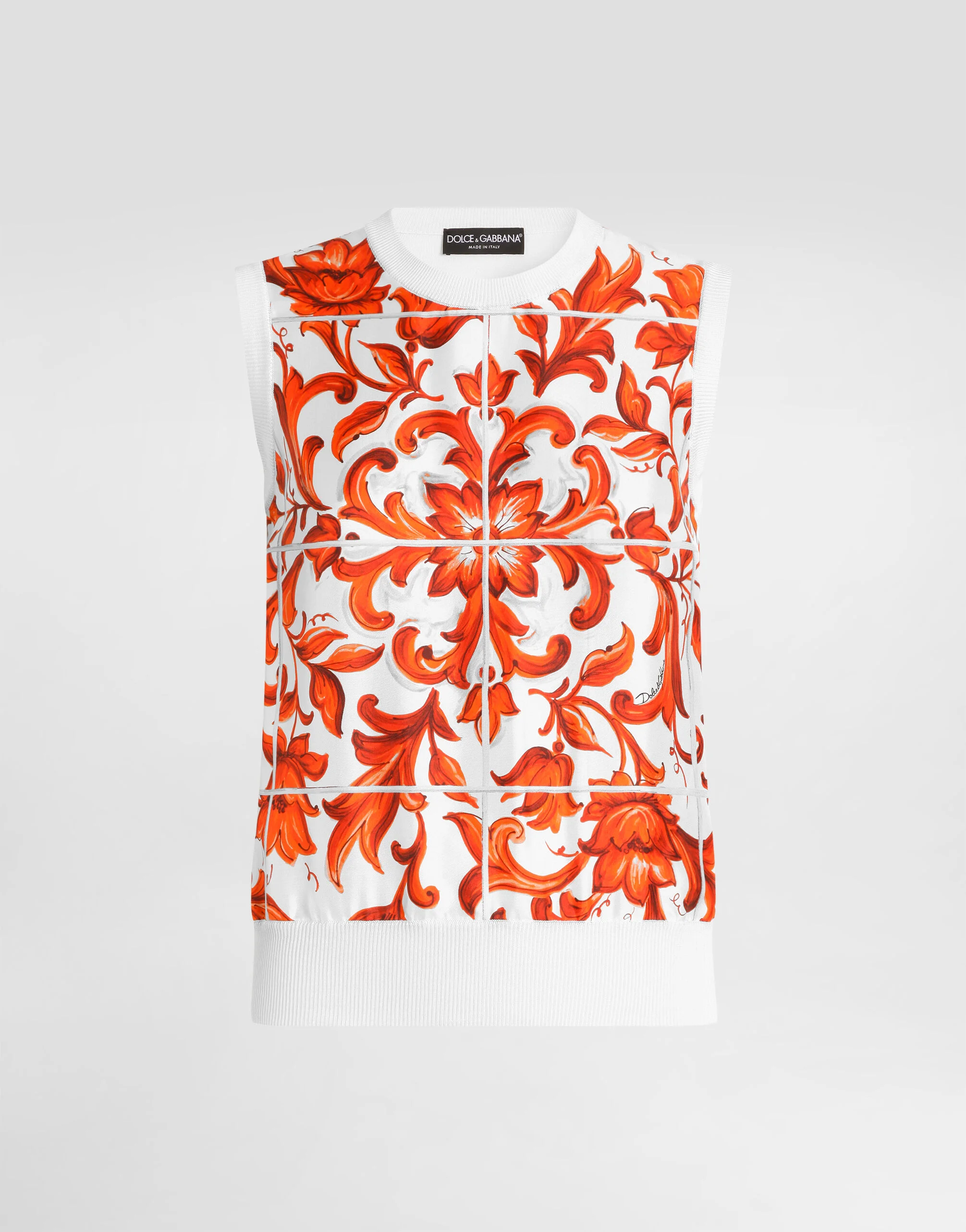Majolica-print silk and twill tank top - 1