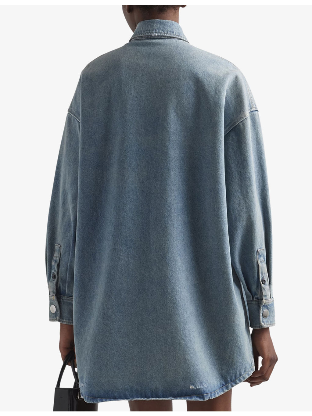Oversized logo-plaque organic-cotton denim shirt - 4