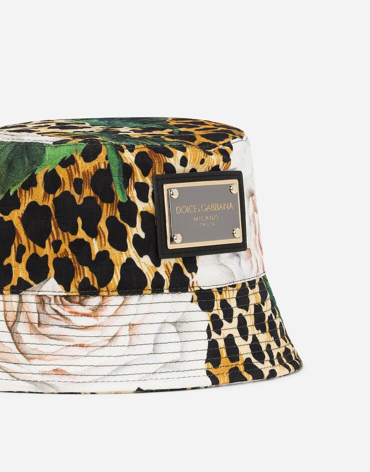 Printed brocade bucket hat with plate - 3