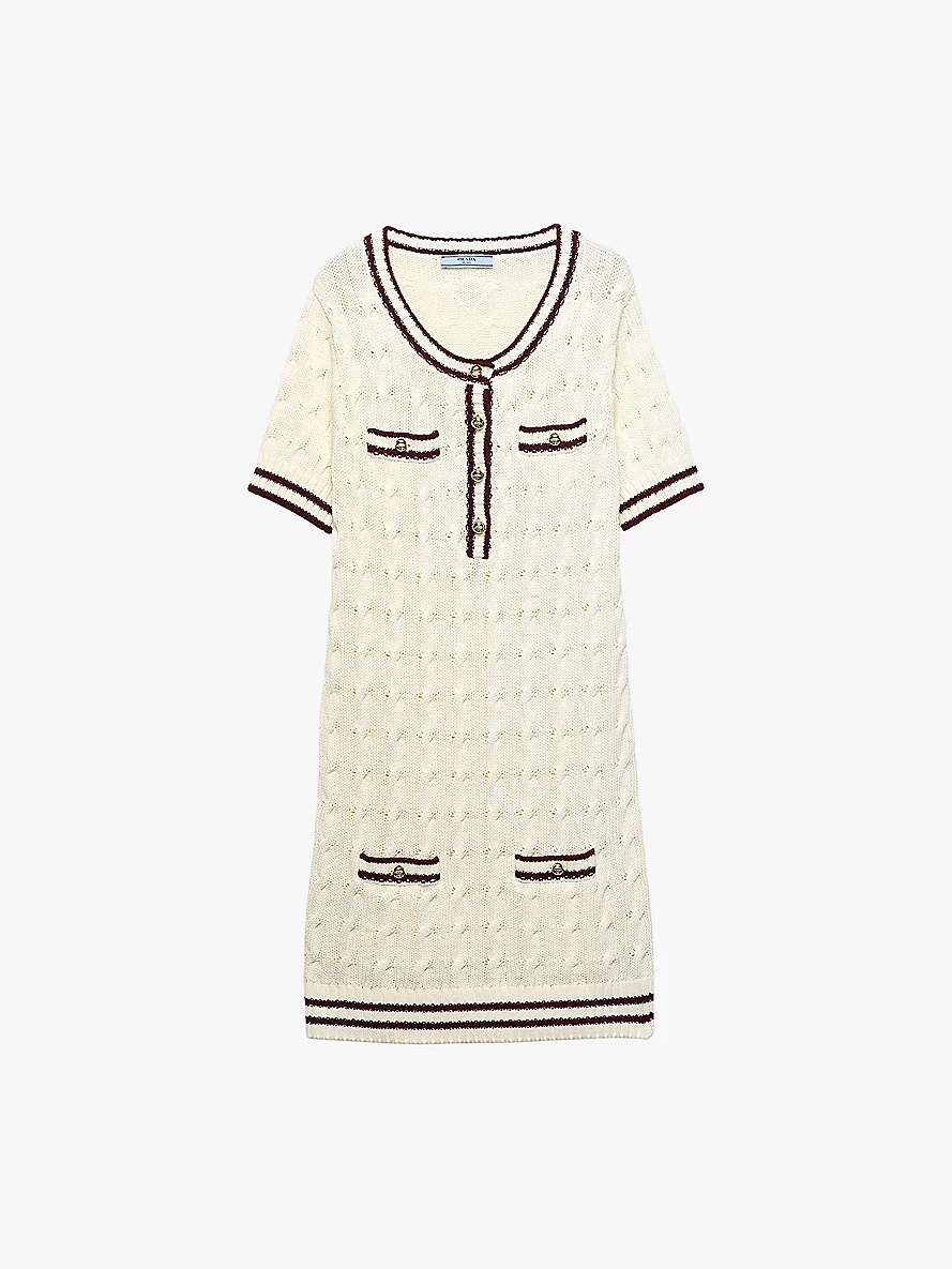 Round-neck button-down cotton mini dress - 1