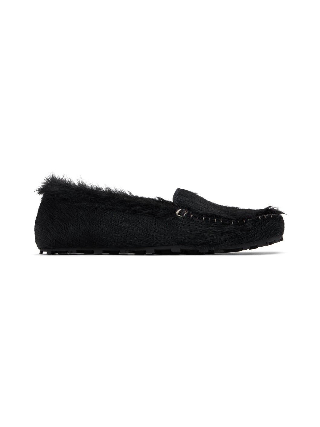 Black Calf-Hair Moc Loafers - 1