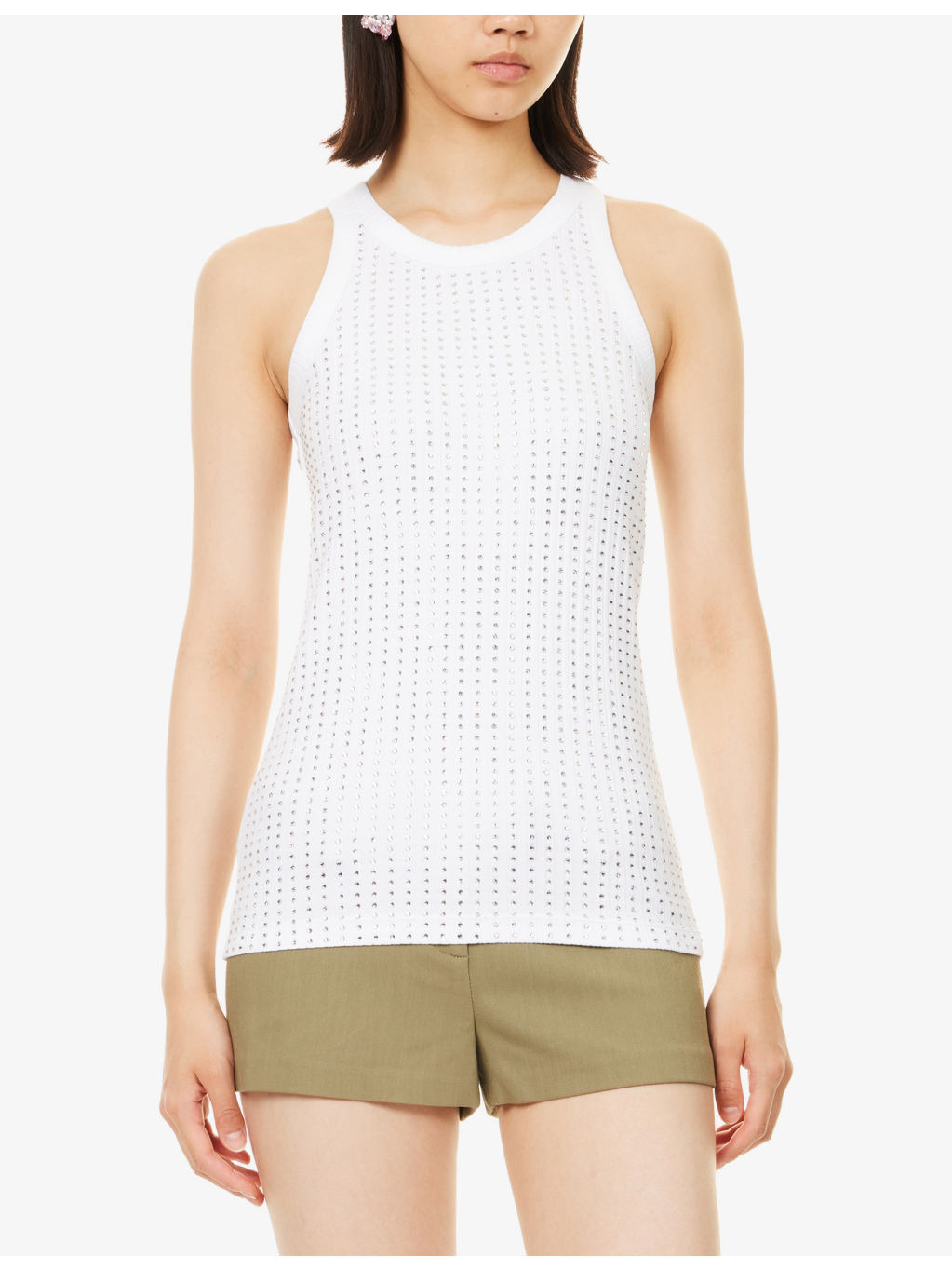 Crystal-Embellished Ribbed Cotton Tank Top - 3