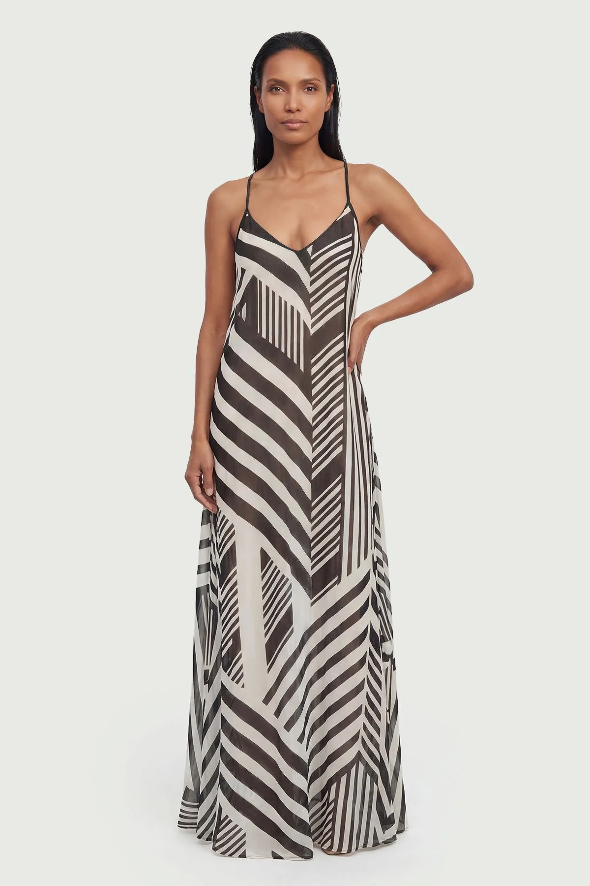 Viscose Georgette Mono Stripe Beach Dress - 1