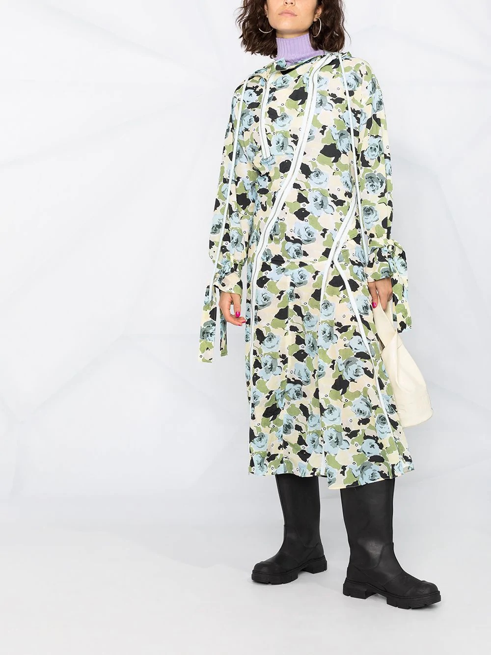 floral print hooded dress - 2