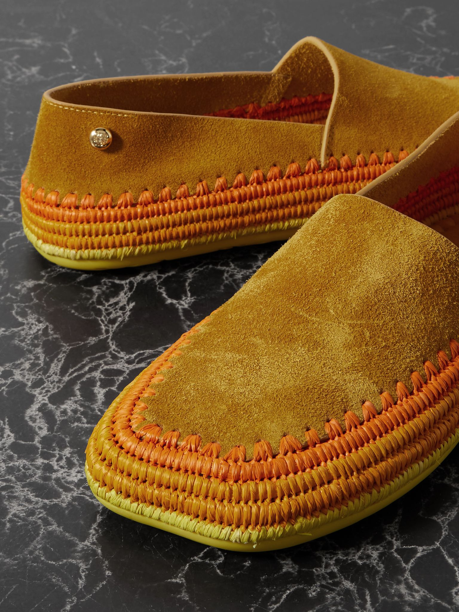 + Paula's Ibiza Rio raffia-trimmed suede espadrilles Orange - 4