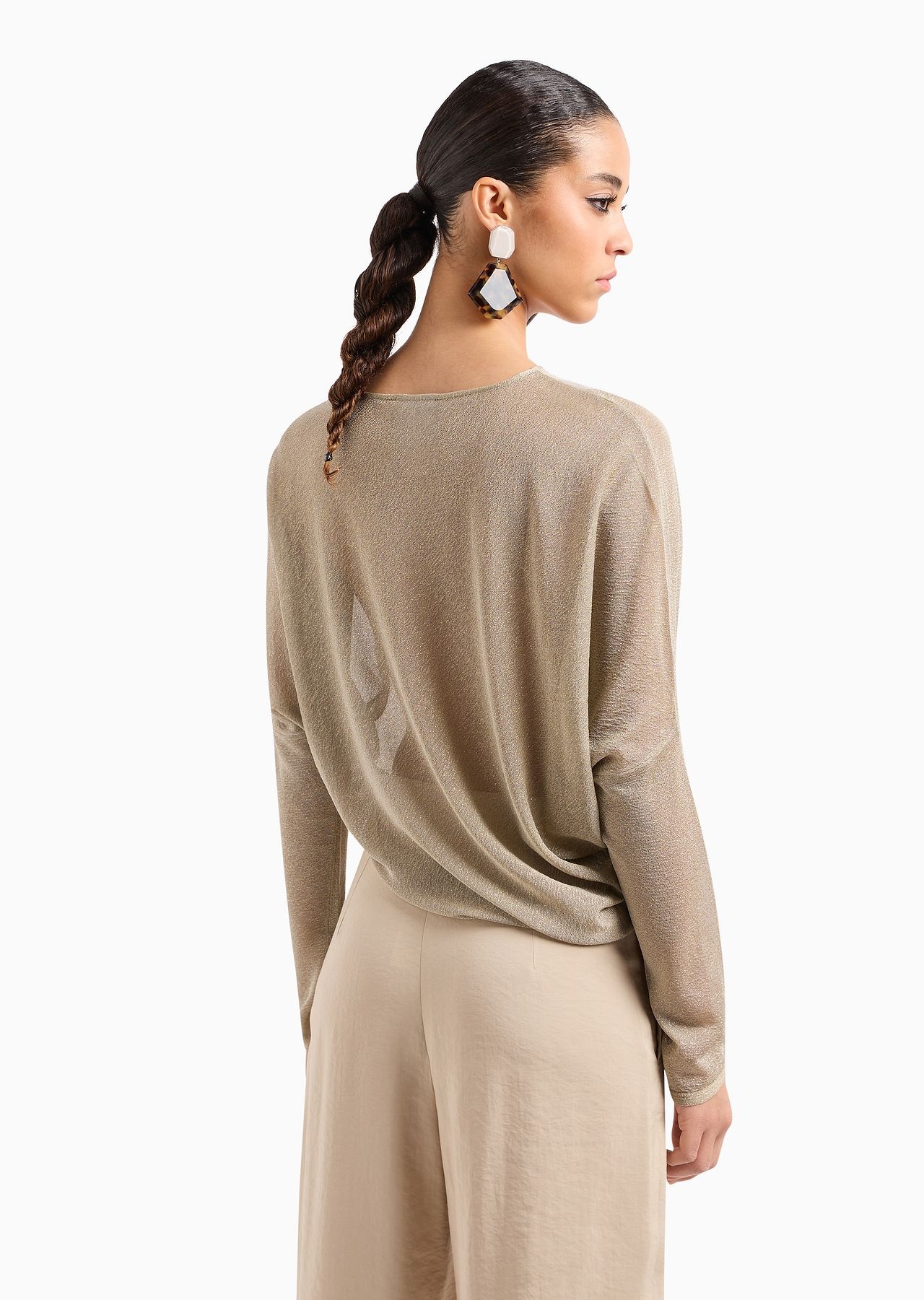 Jumper with asymmetric hem and draping in sheer lurex - 3