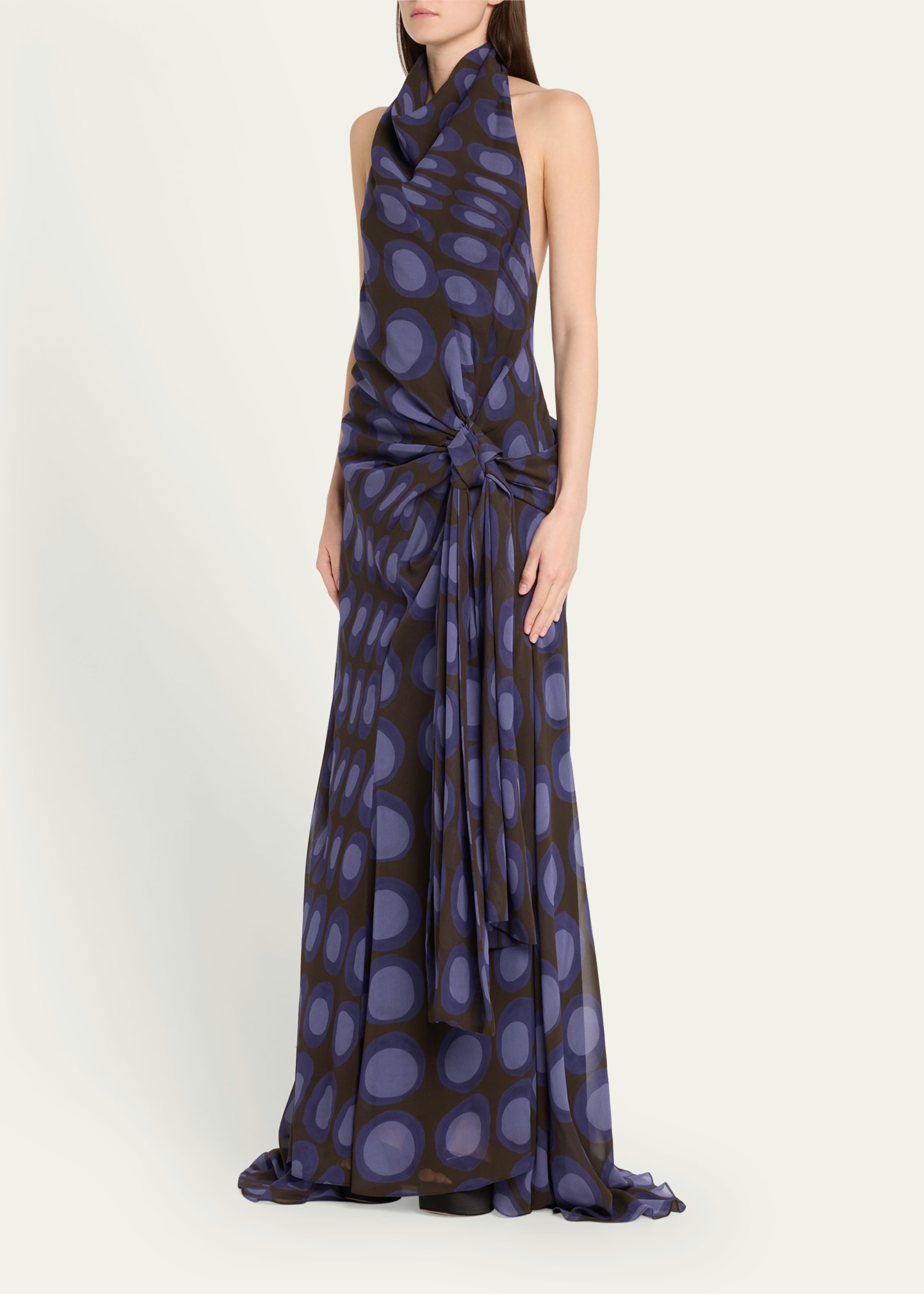 Halter Wiggle Dot Sarong Silk Maxi Dress - 4
