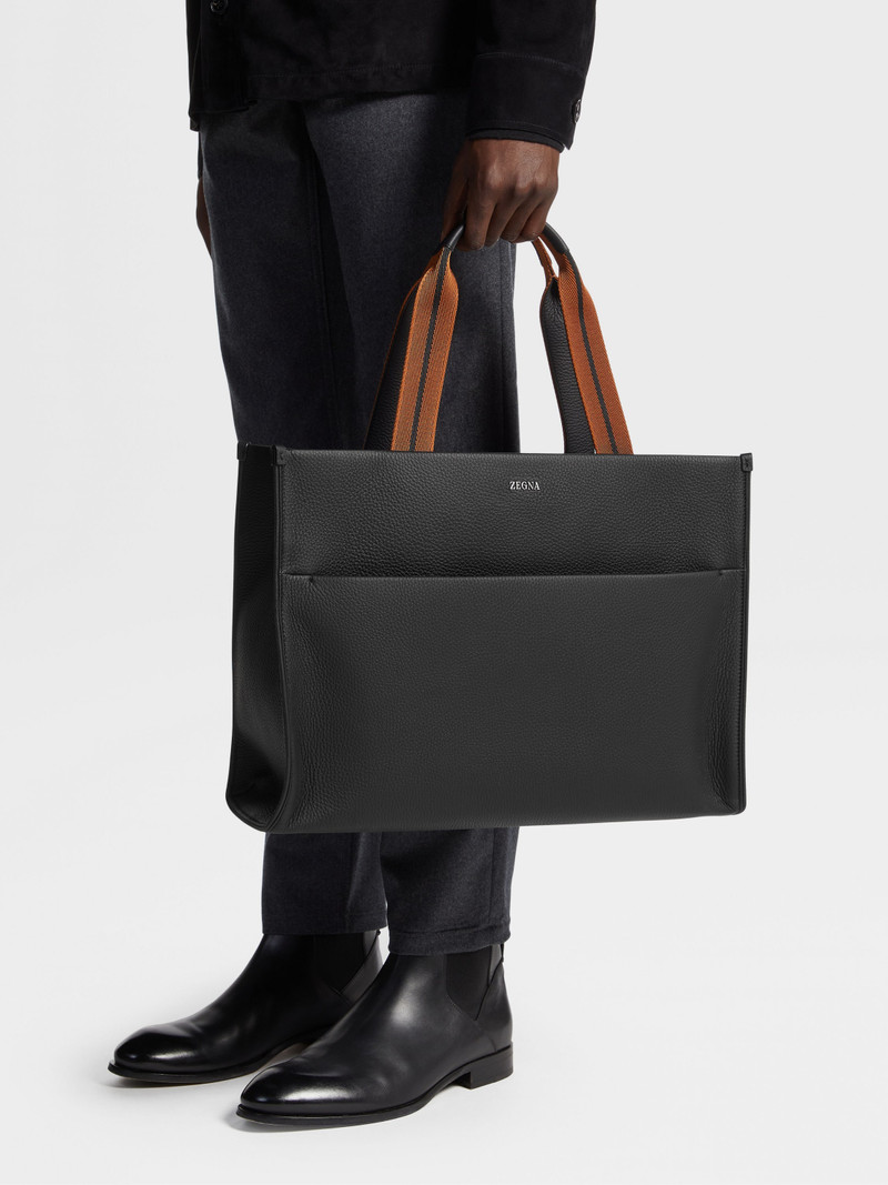ZEGNA BLACK DEERSKIN TOTE BAG outlook