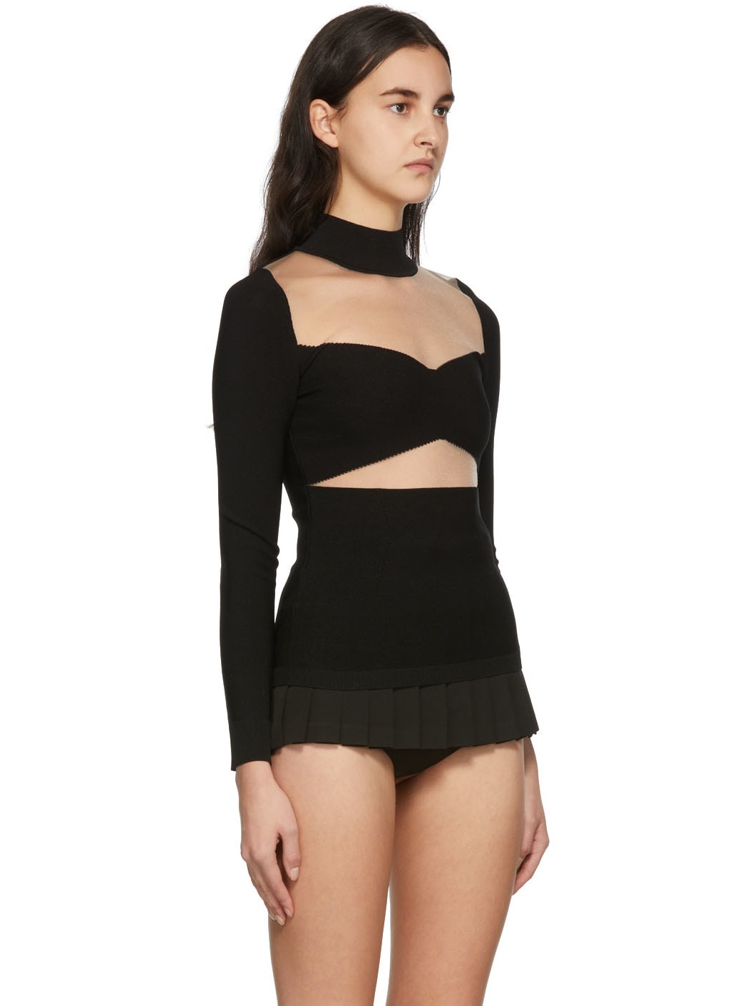 Black Sheer Paneled Turtleneck - 2
