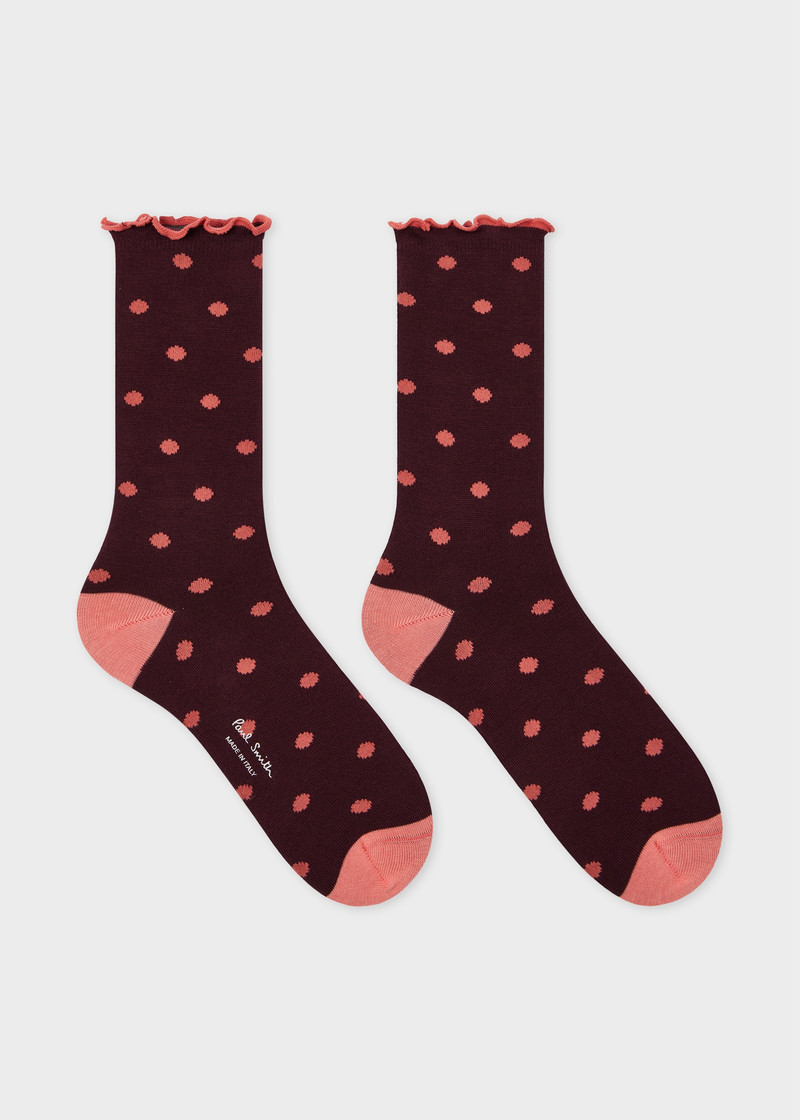 Paul Smith Women's Burgundy and Pink Polka Dot Frill Socks outlook