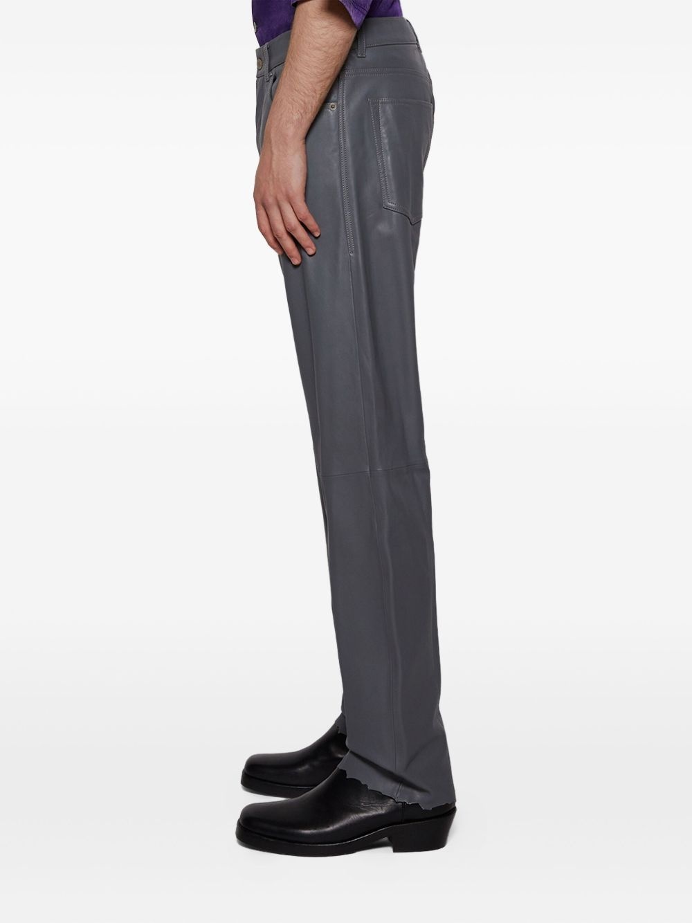 P-Macs-Lth frayed-hem leather trousers - 4