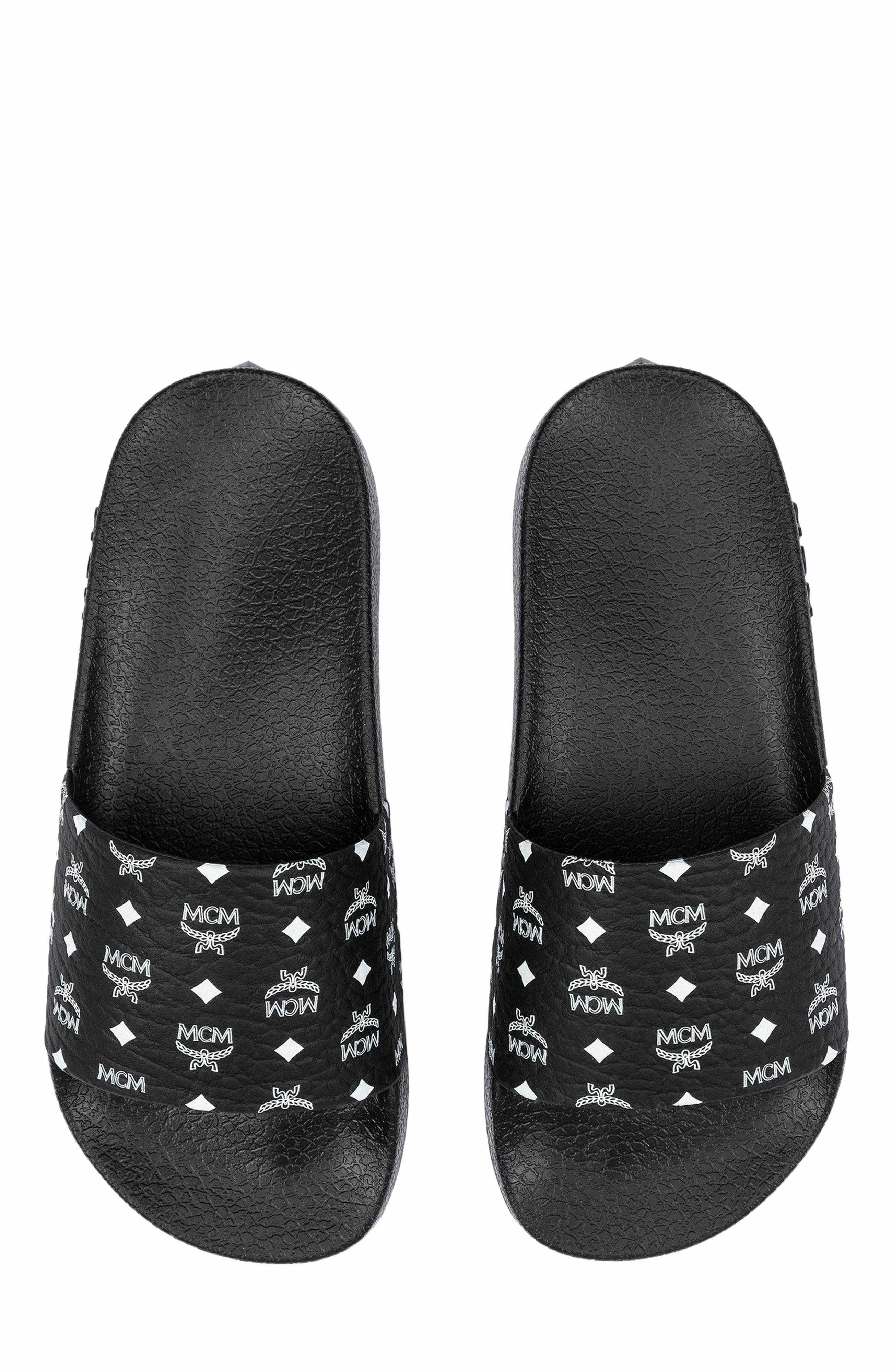 MCM Monogram Print Rubber Slides in Black at Nordstrom - 5