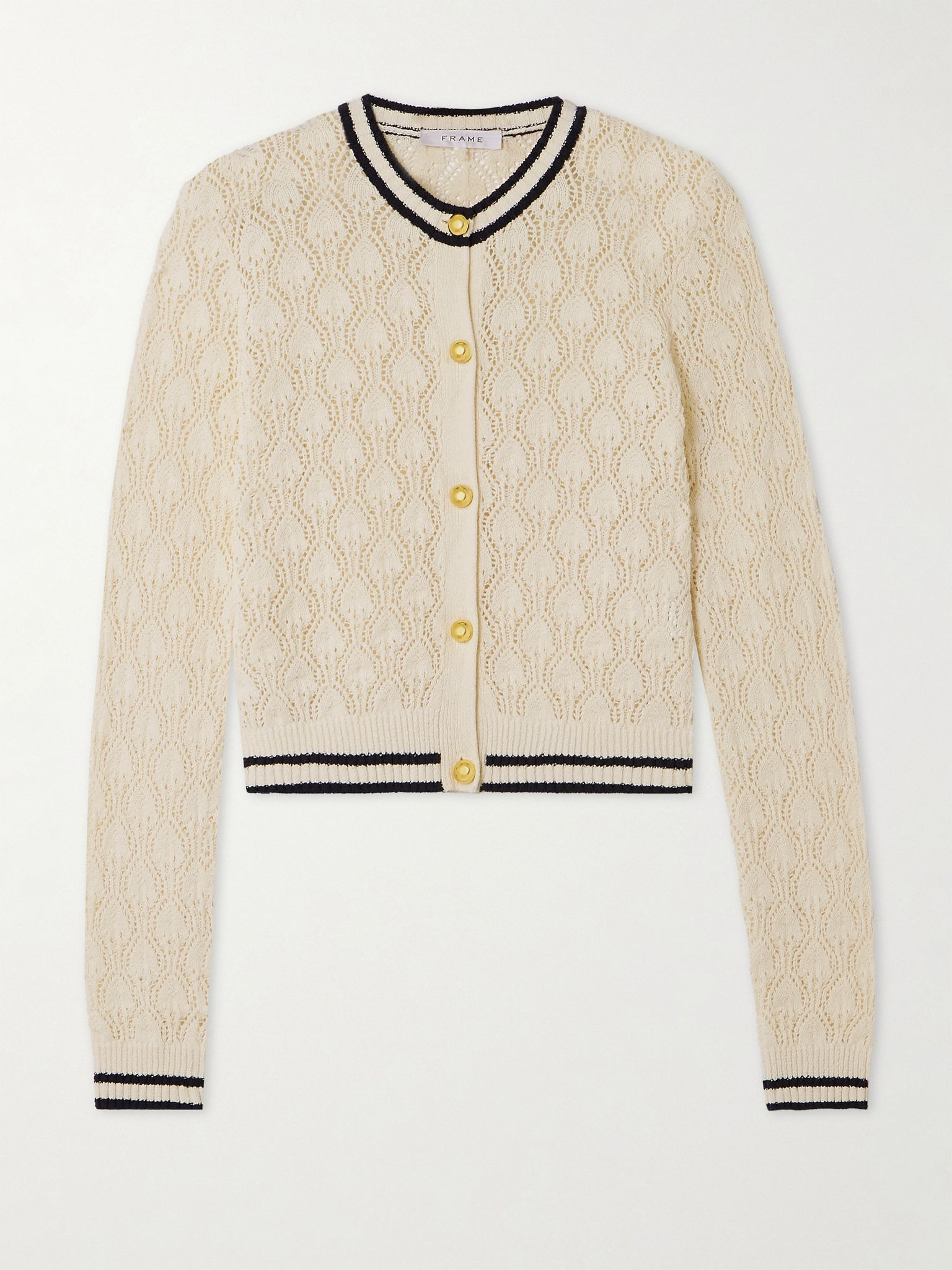 The Rookie pointelle-knit cotton-blend bouclé cardigan Cream - 1