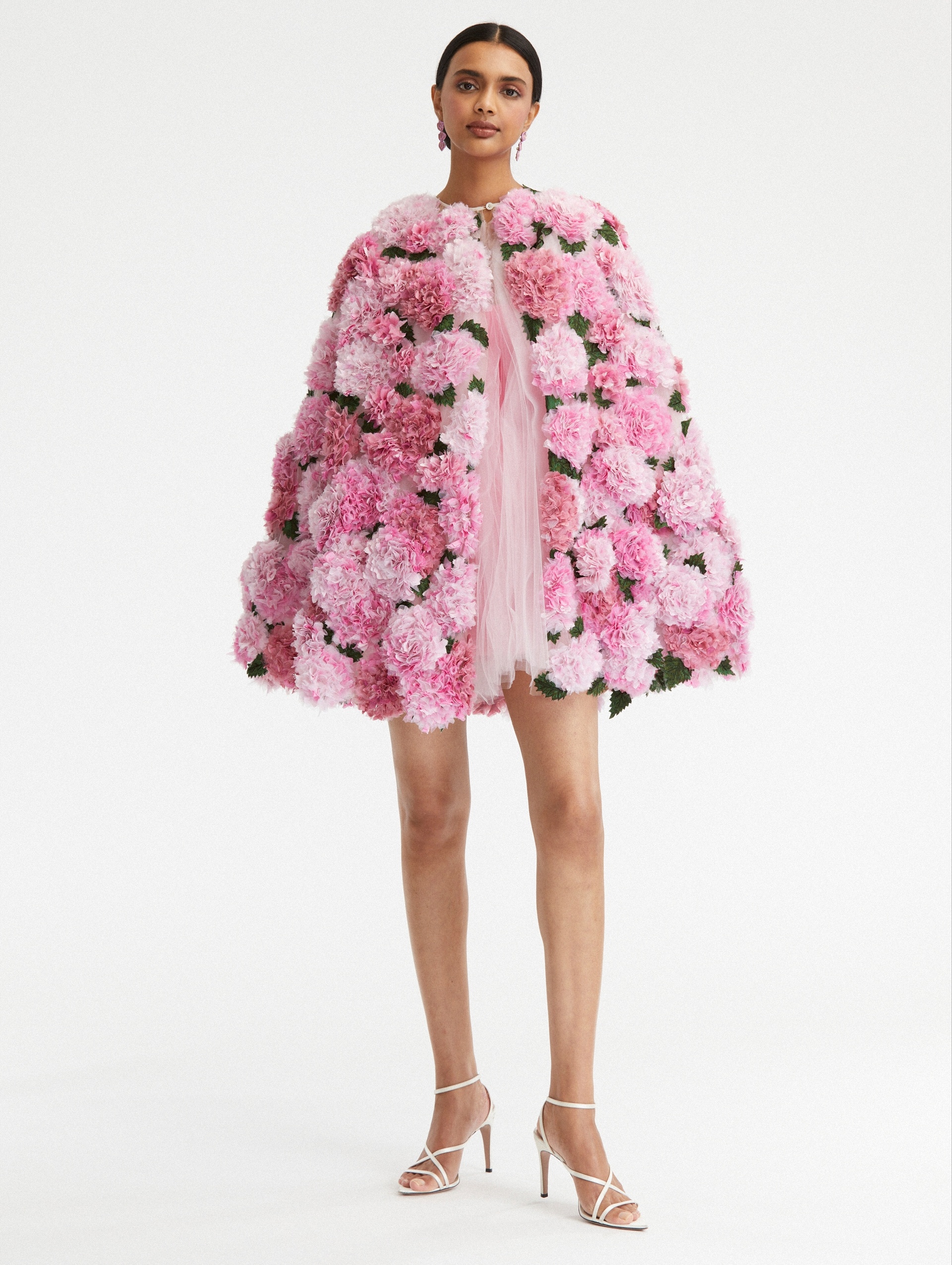 HYDRANGEA EMBROIDERED CAPE COAT - 1