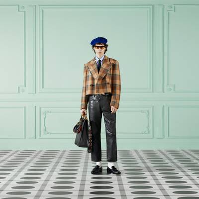 GUCCI Macro check wool cropped coat outlook