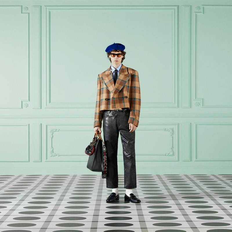 GUCCI Macro check wool cropped coat outlook