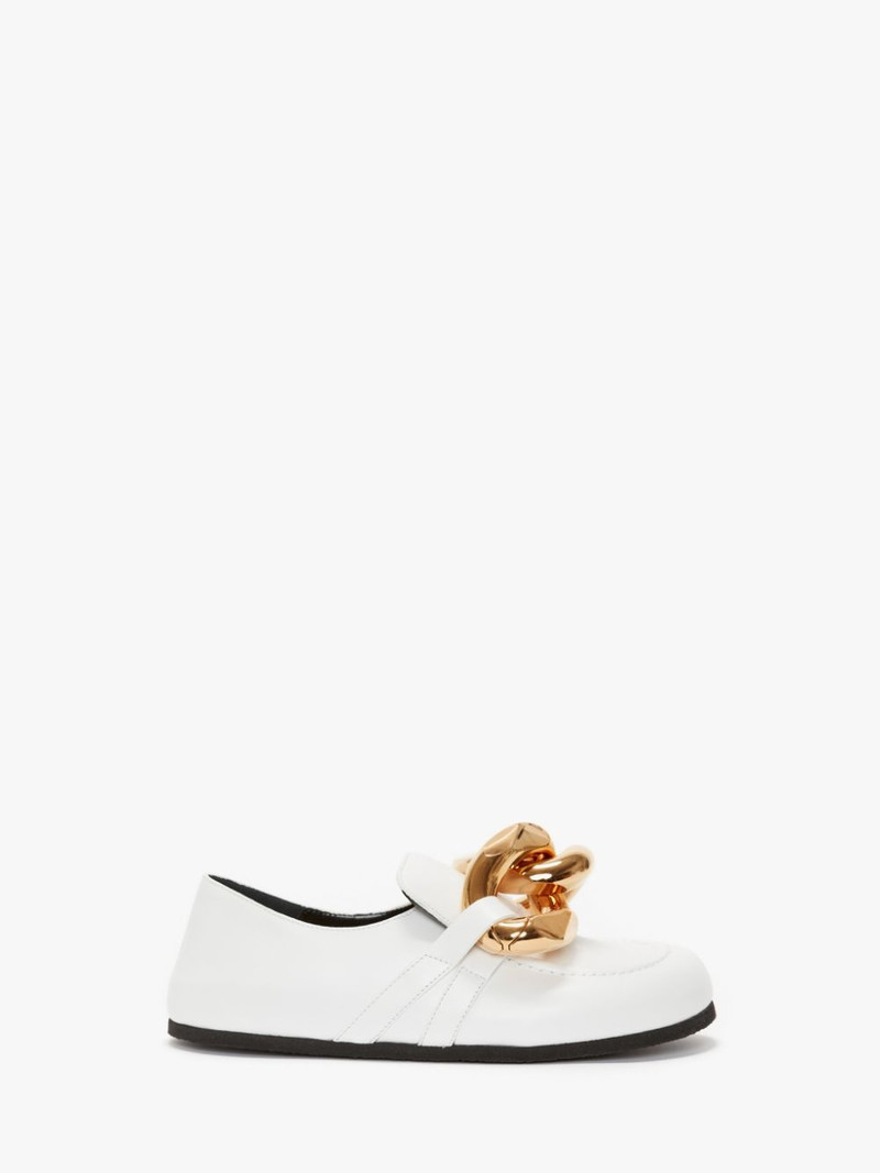 CLOSED BACK LEATHER CHAIN LOAFERS - 1