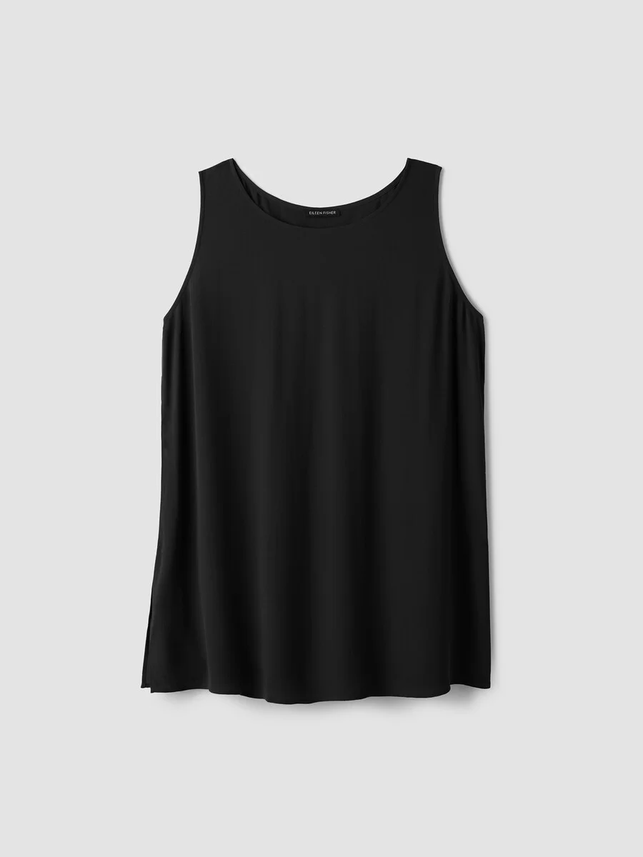 Silk Georgette Crepe Ballet Neck Long Tank - 1
