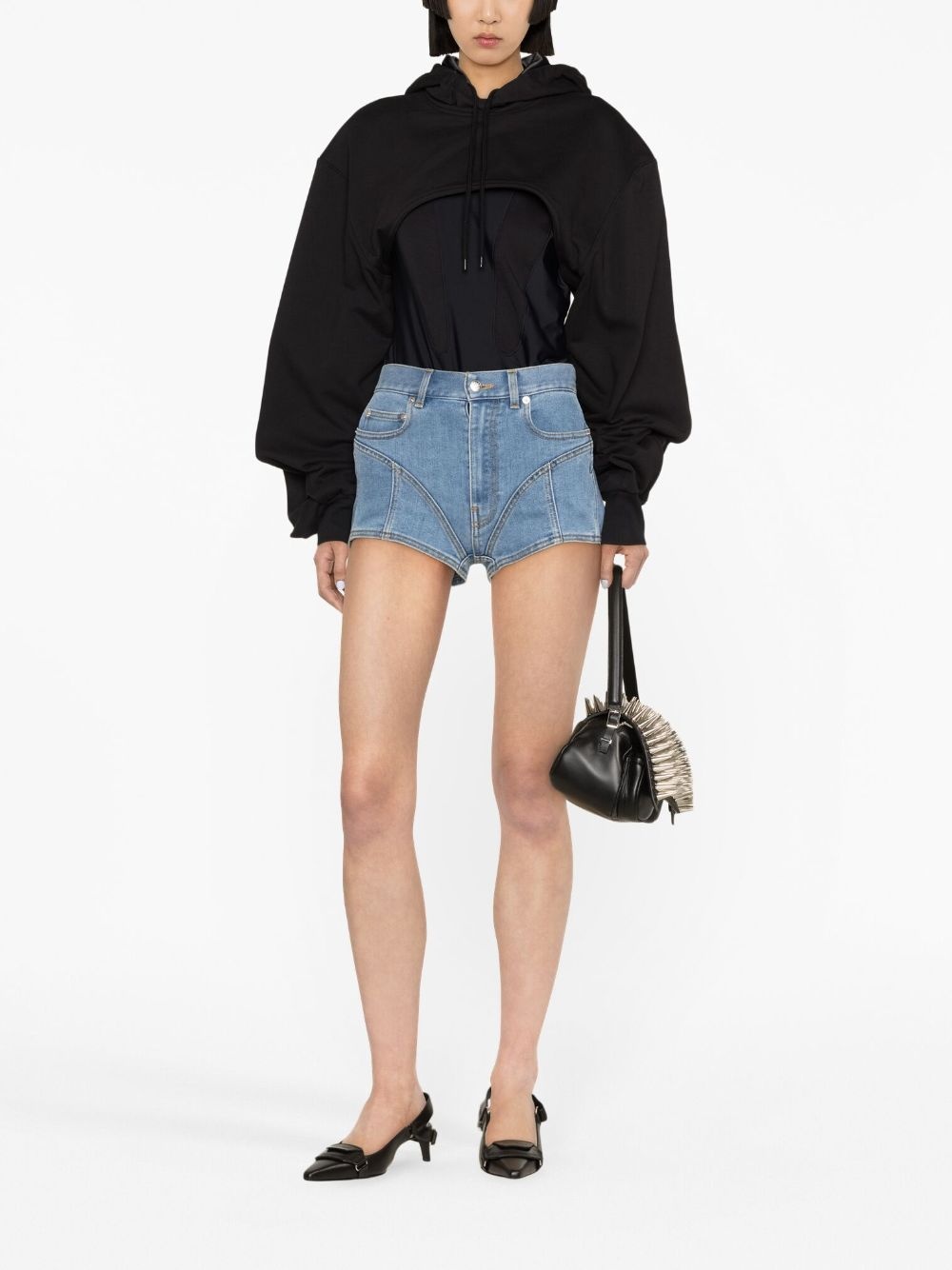 Spiral panelled denim shorts - 2