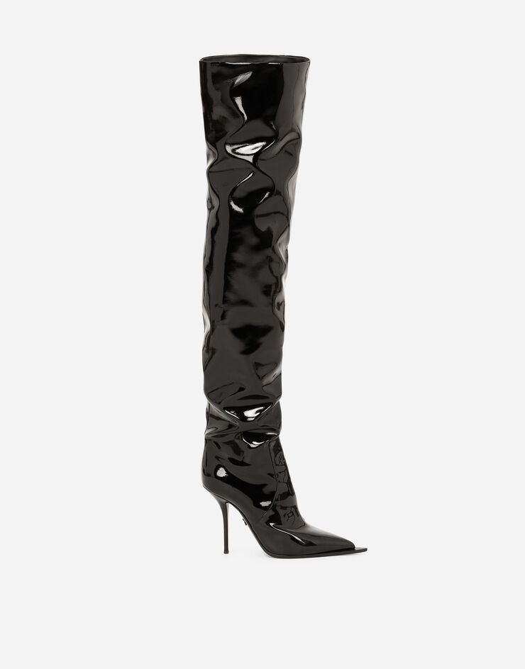 Patent leather thigh high boots - 1