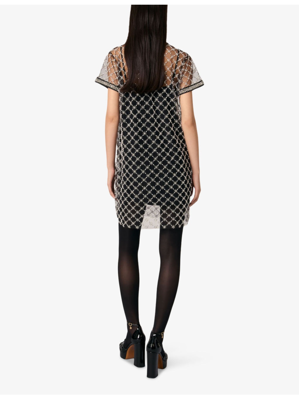 Embellished round-neck short-sleeve tulle mini dress - 4