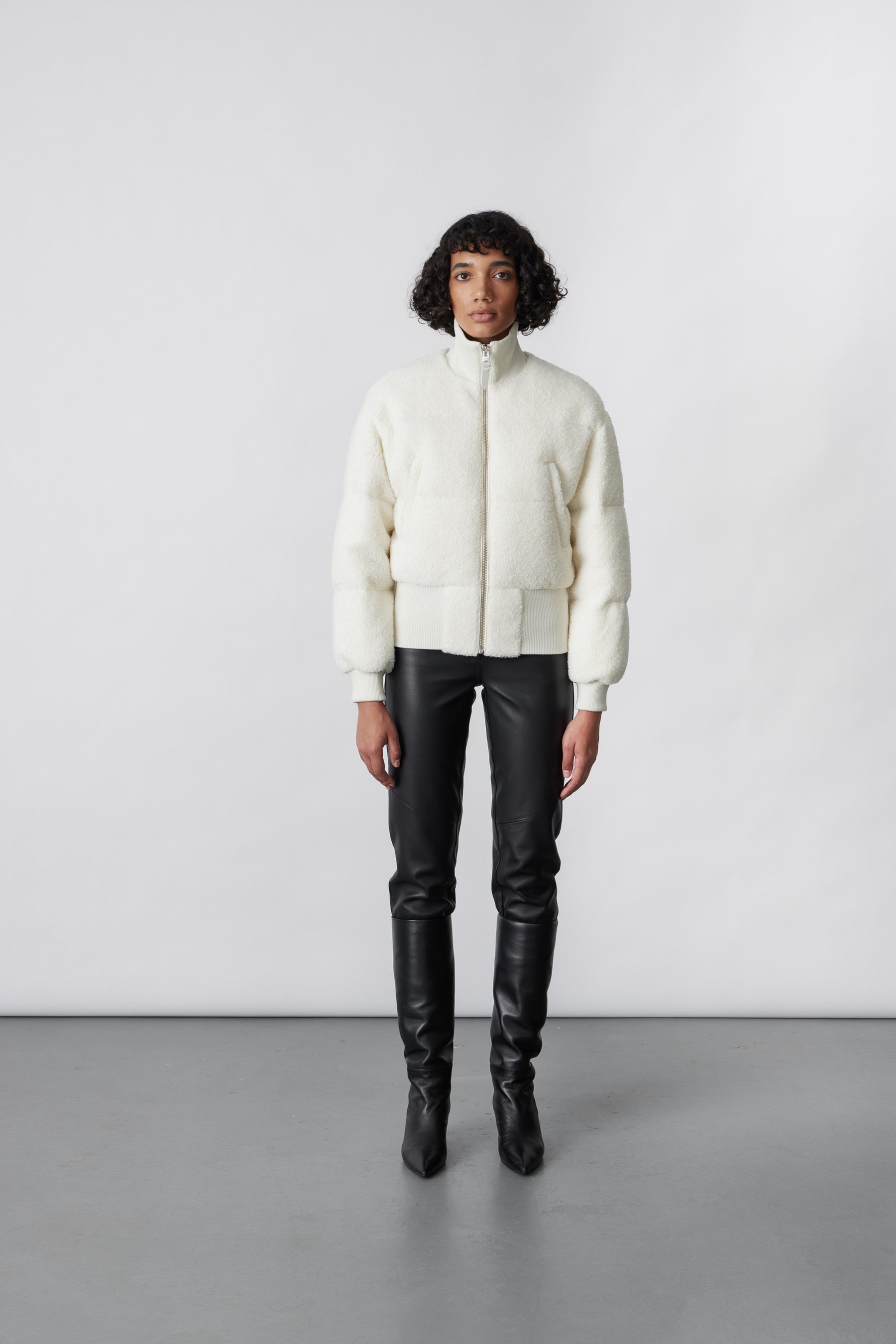 REAGAN teddy down crop jacket with rib waist - 1