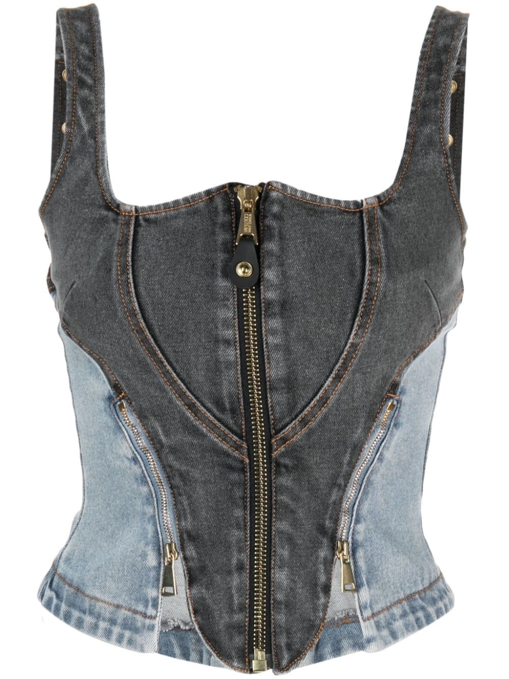 panelled-design denim tank top - 1