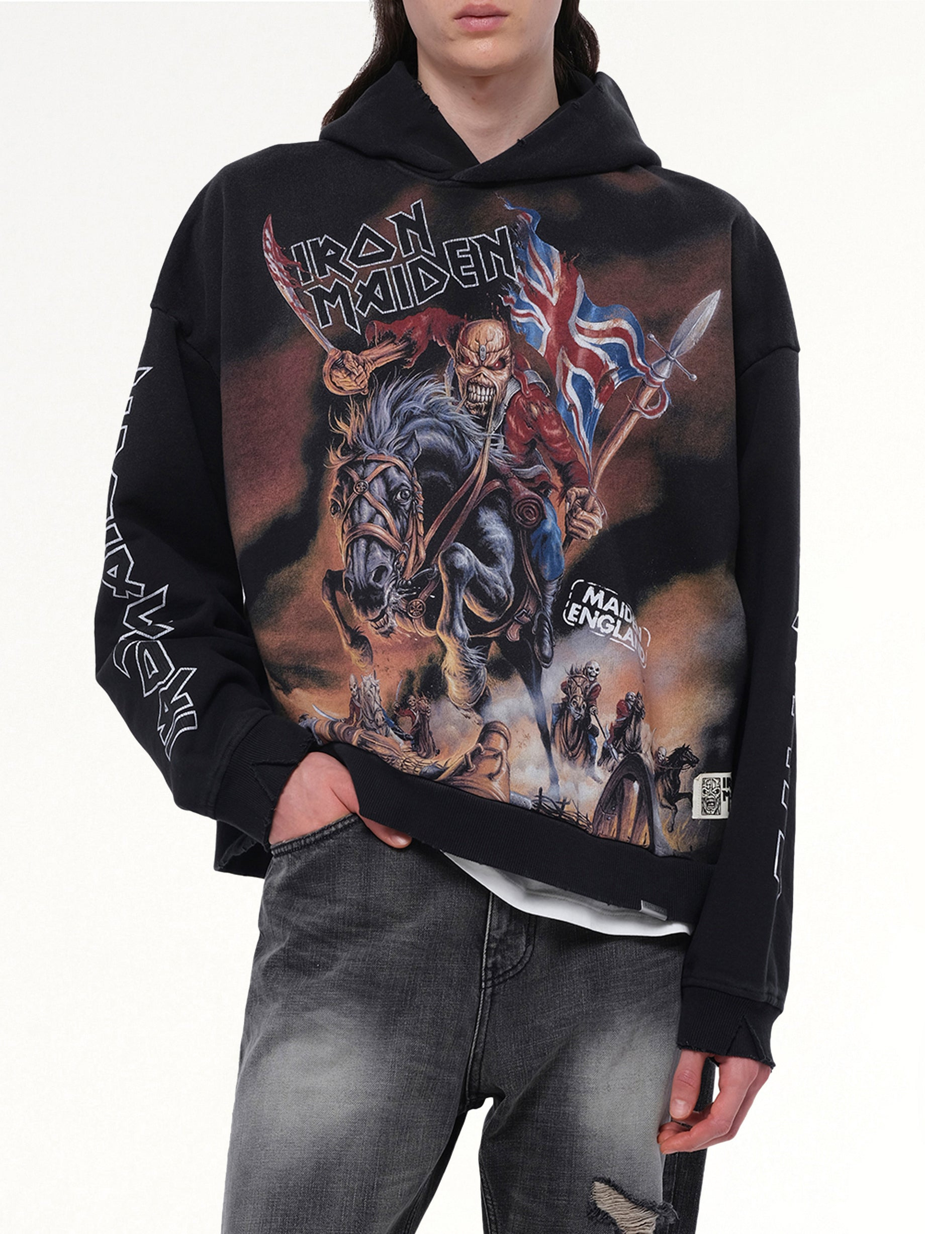 Iron Maiden Steed Hoodie in Stained Black - 6