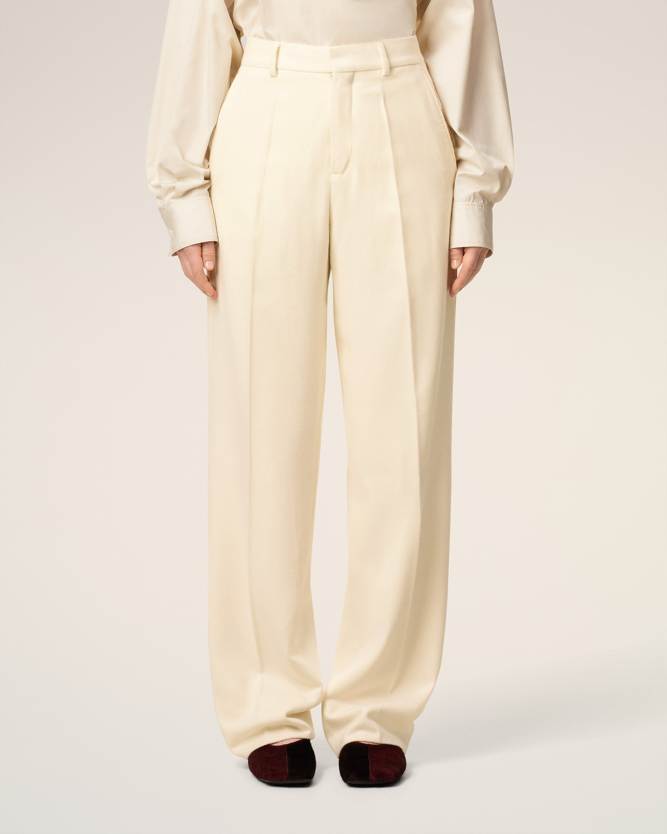 WHITE WOOL LARGE FIT TROUSERS - 3