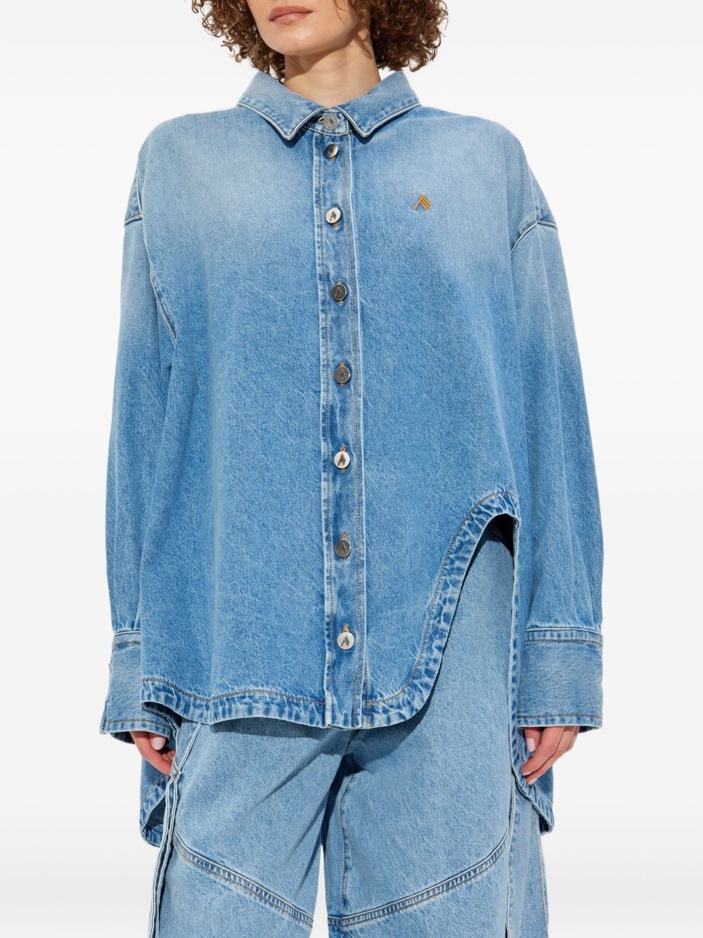 asymmetric-hem denim shirt - 3