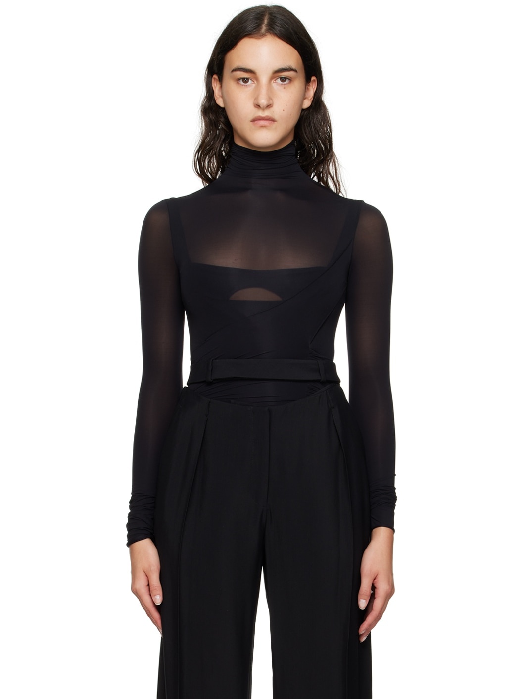 Black Ruched Bodysuit - 1