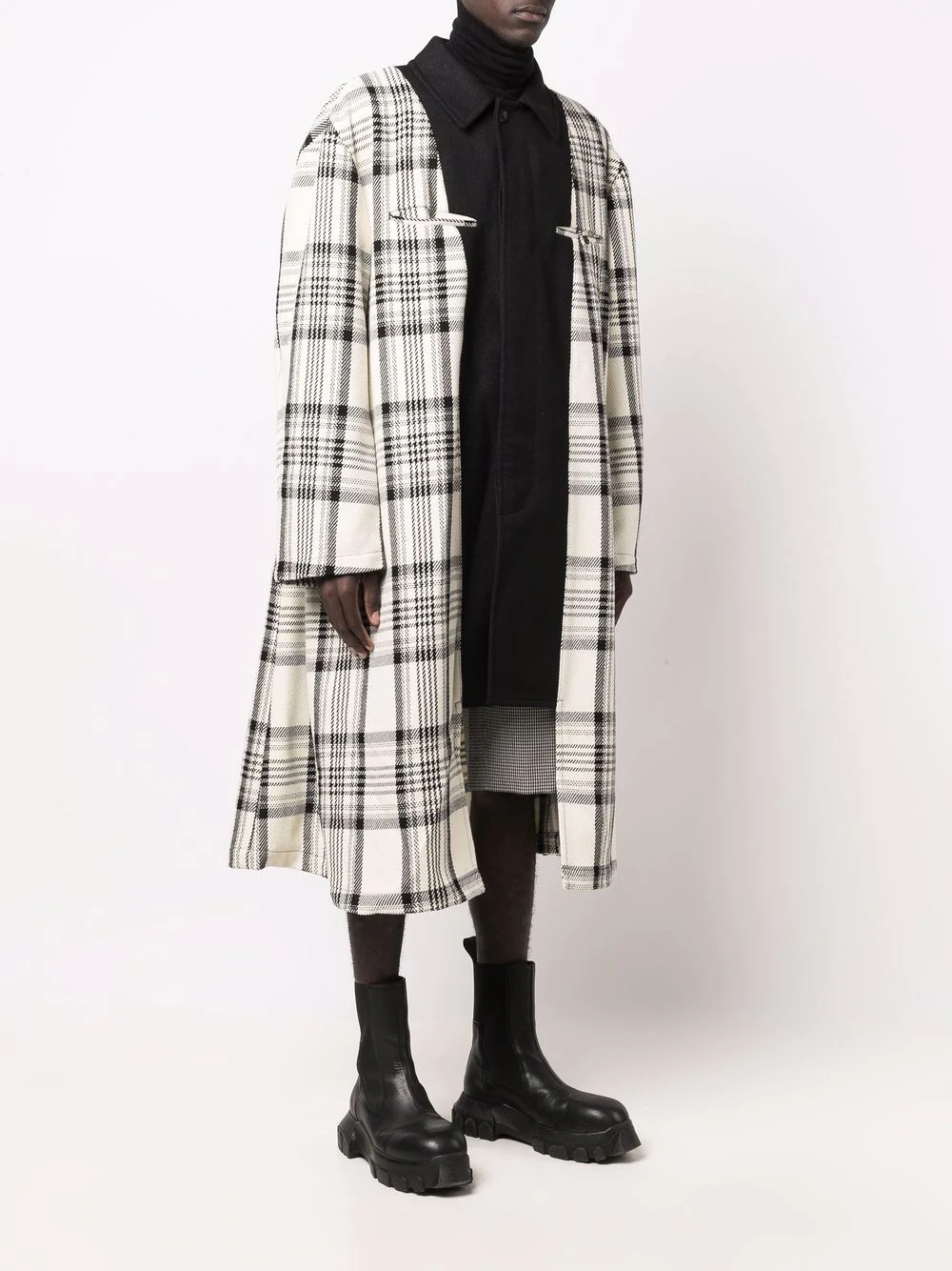 panelled check midi coat - 3