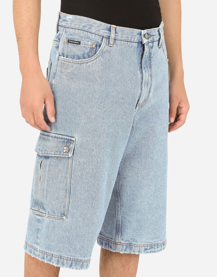 Light blue denim cargo shorts - 4