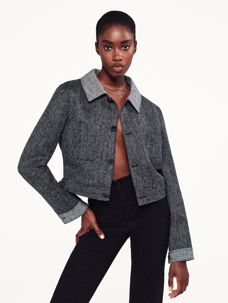 FRAME Button Front Jacket in Check Multi outlook