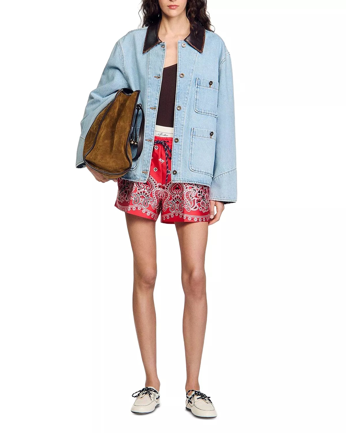 Leather Collar Denim Jacket - 2