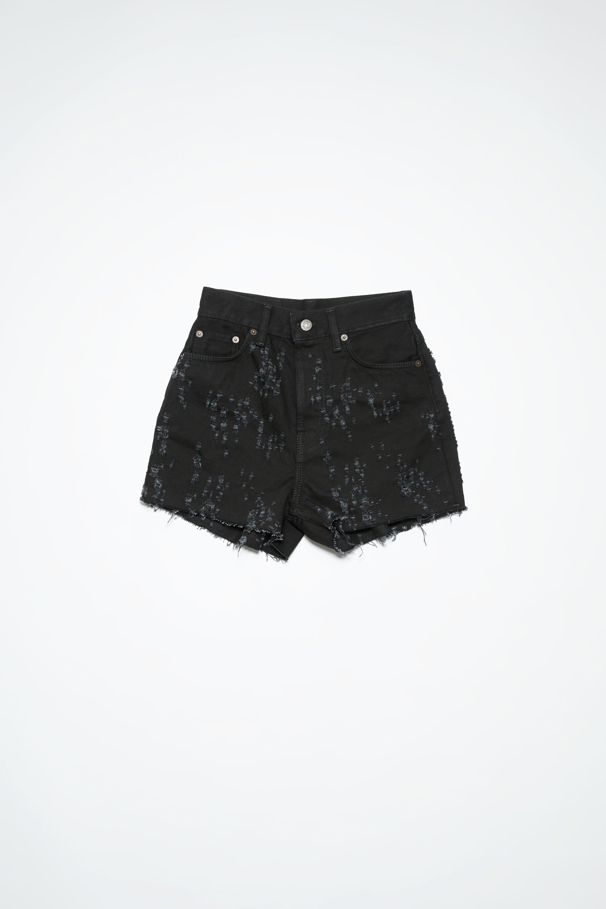 Distressed denim shorts - Black - 1
