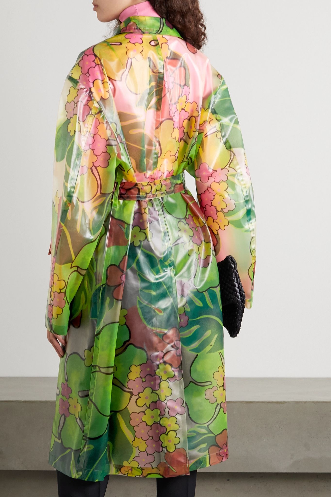 Belted floral-print PVC trench coat - 3