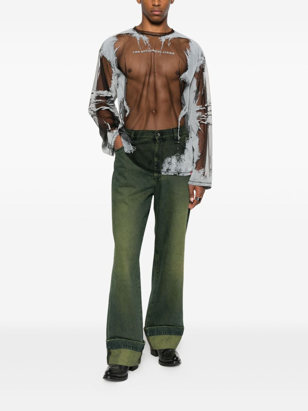 abstract-print mesh T-shirt - 2