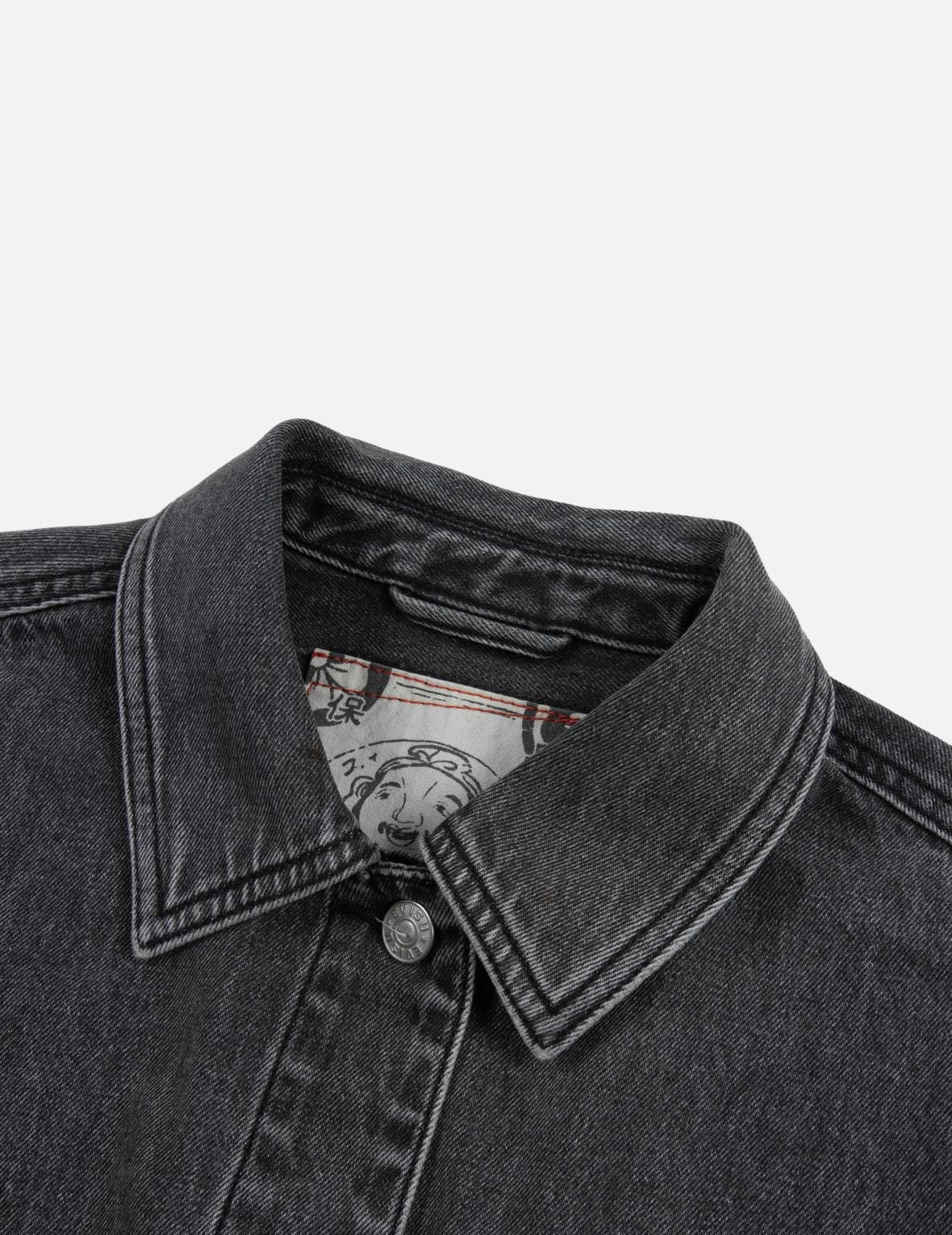 SEAGULL EMBROIDERY AND KAMON EMBOSSED PRINT LOOSE FIT DENIM JACKET - 5