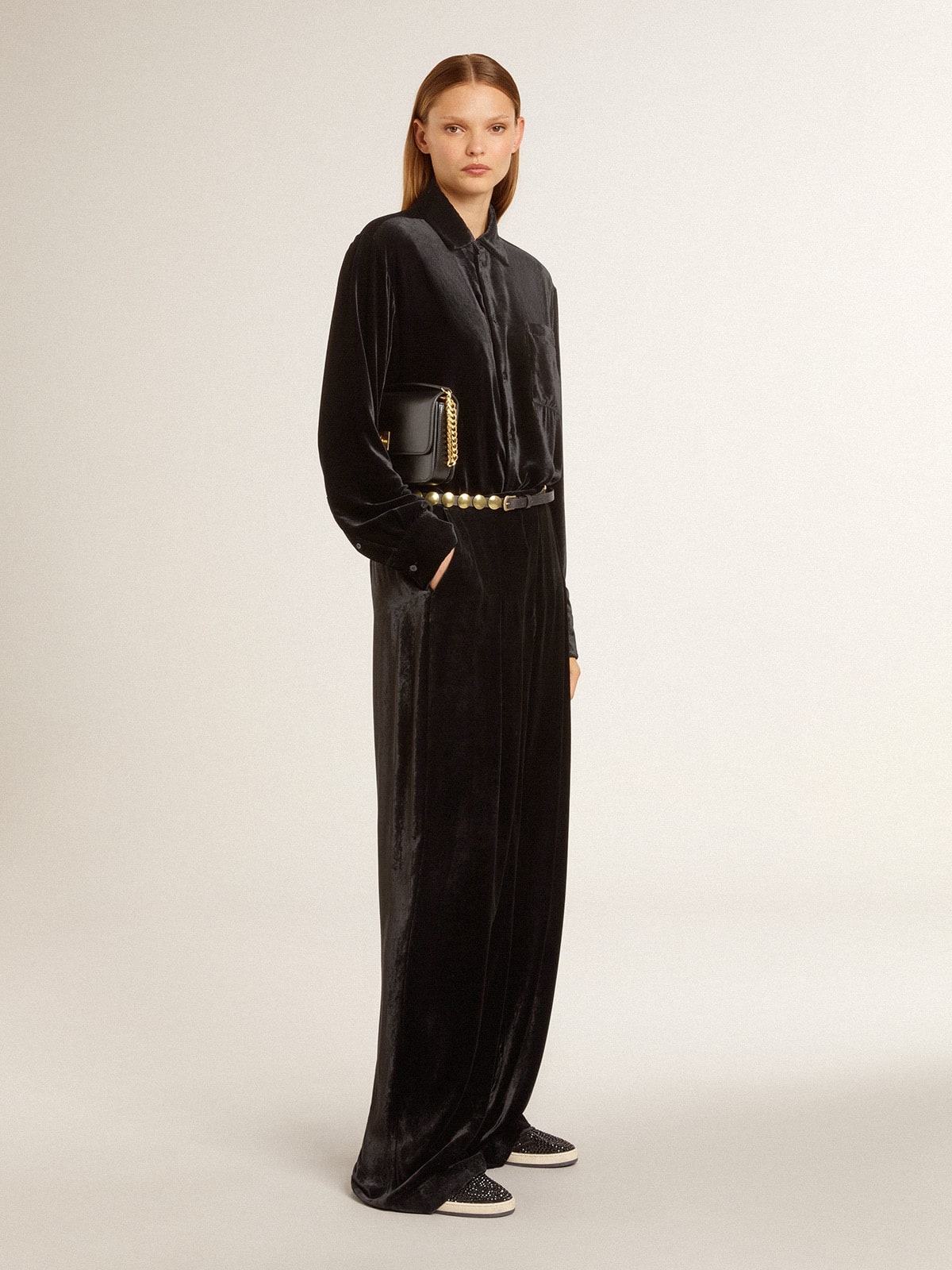 Black velvet-effect pants - 3