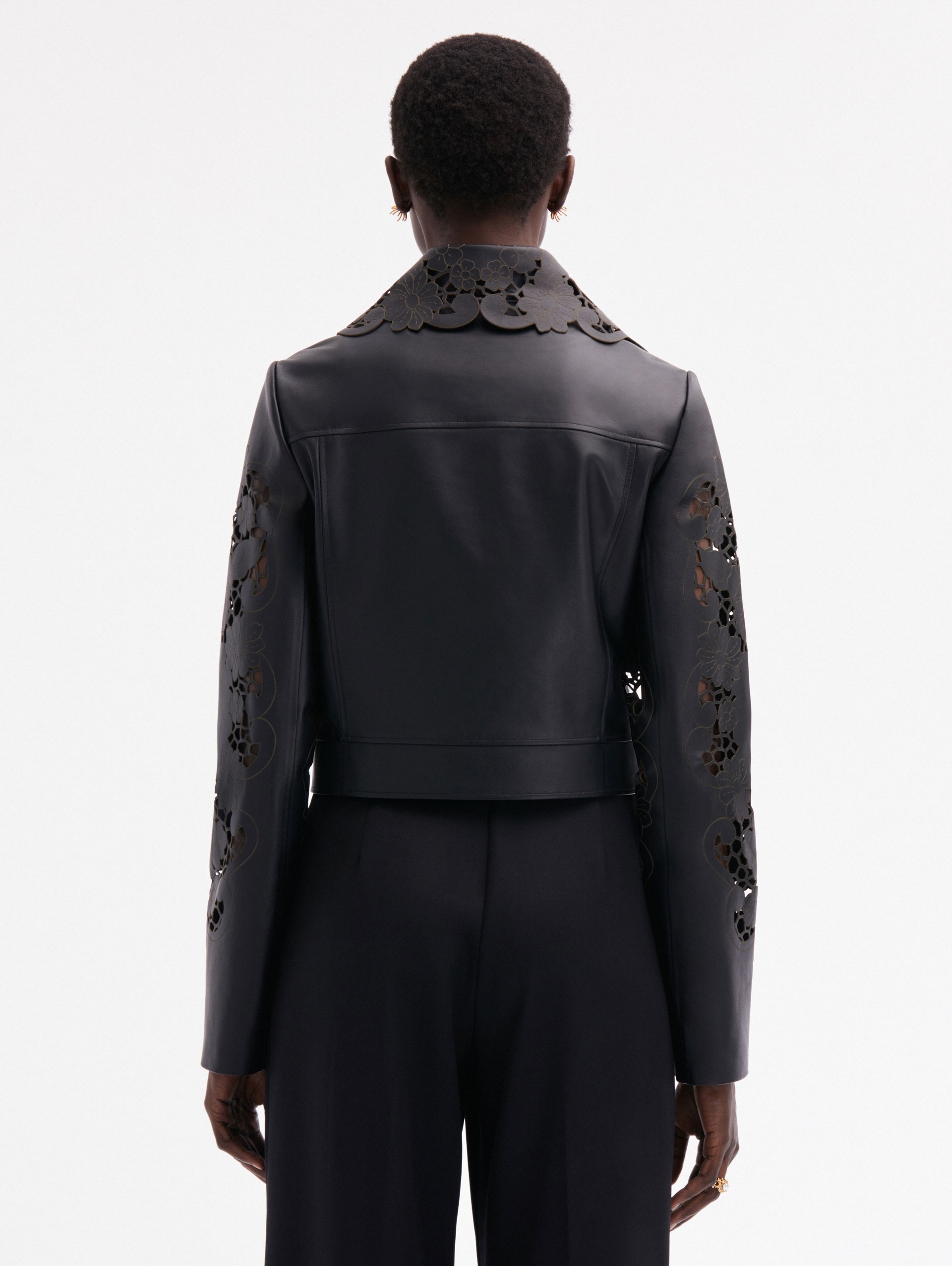 LASER CUT FLORAL LEATHER JACKET - 3