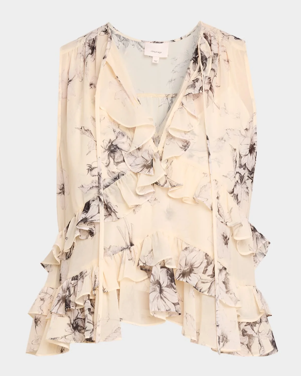 Hand-Sketched Floral Ruffle Blouse - 1