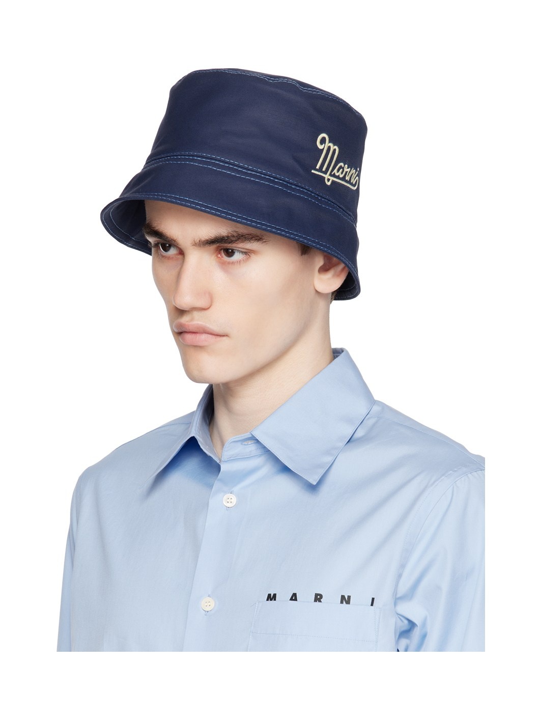 Navy Embroidery Bucket Hat - 4