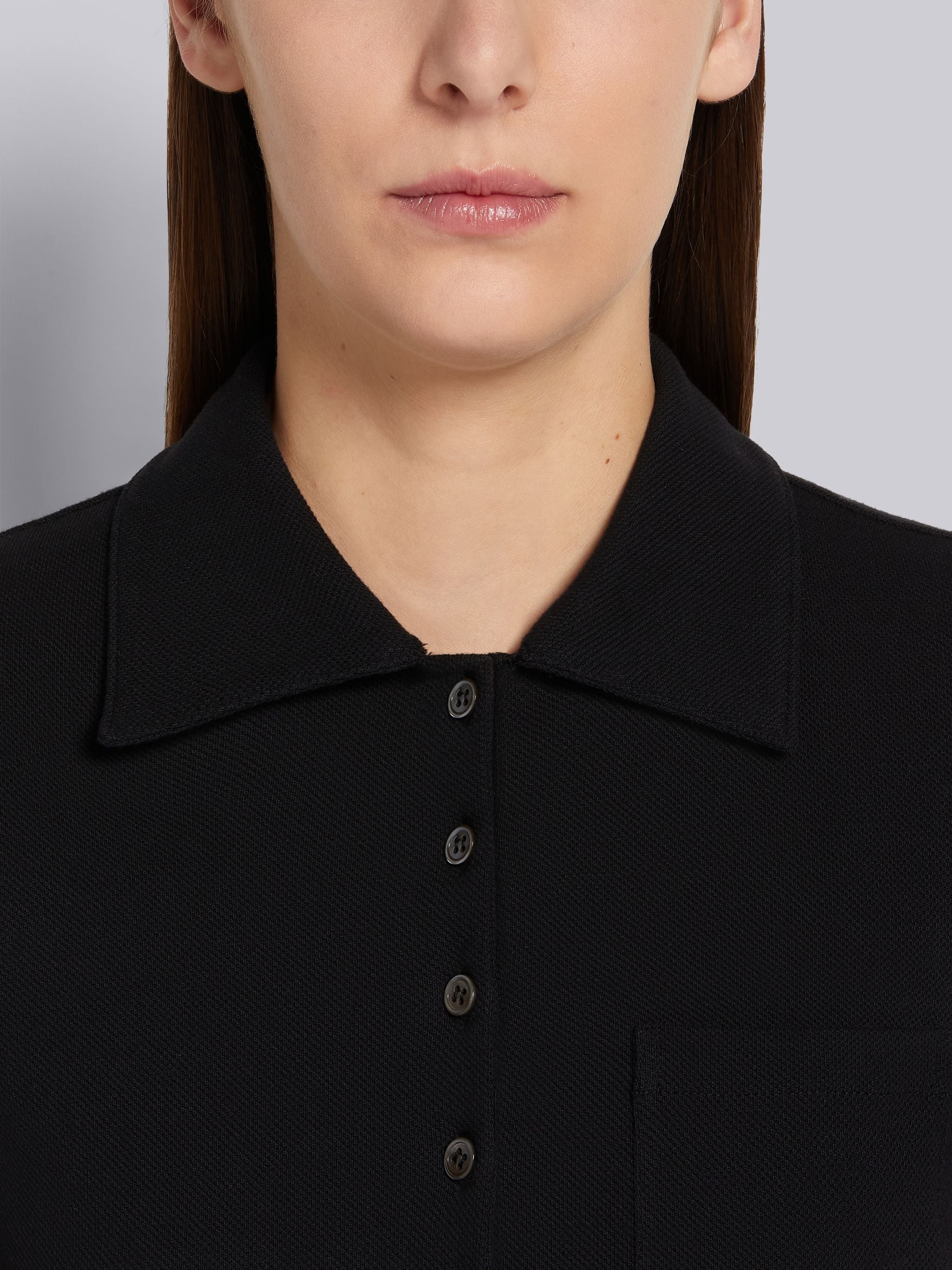Black Classic Pique Short Sleeve Knee Length Pleated Polo Dress - 4