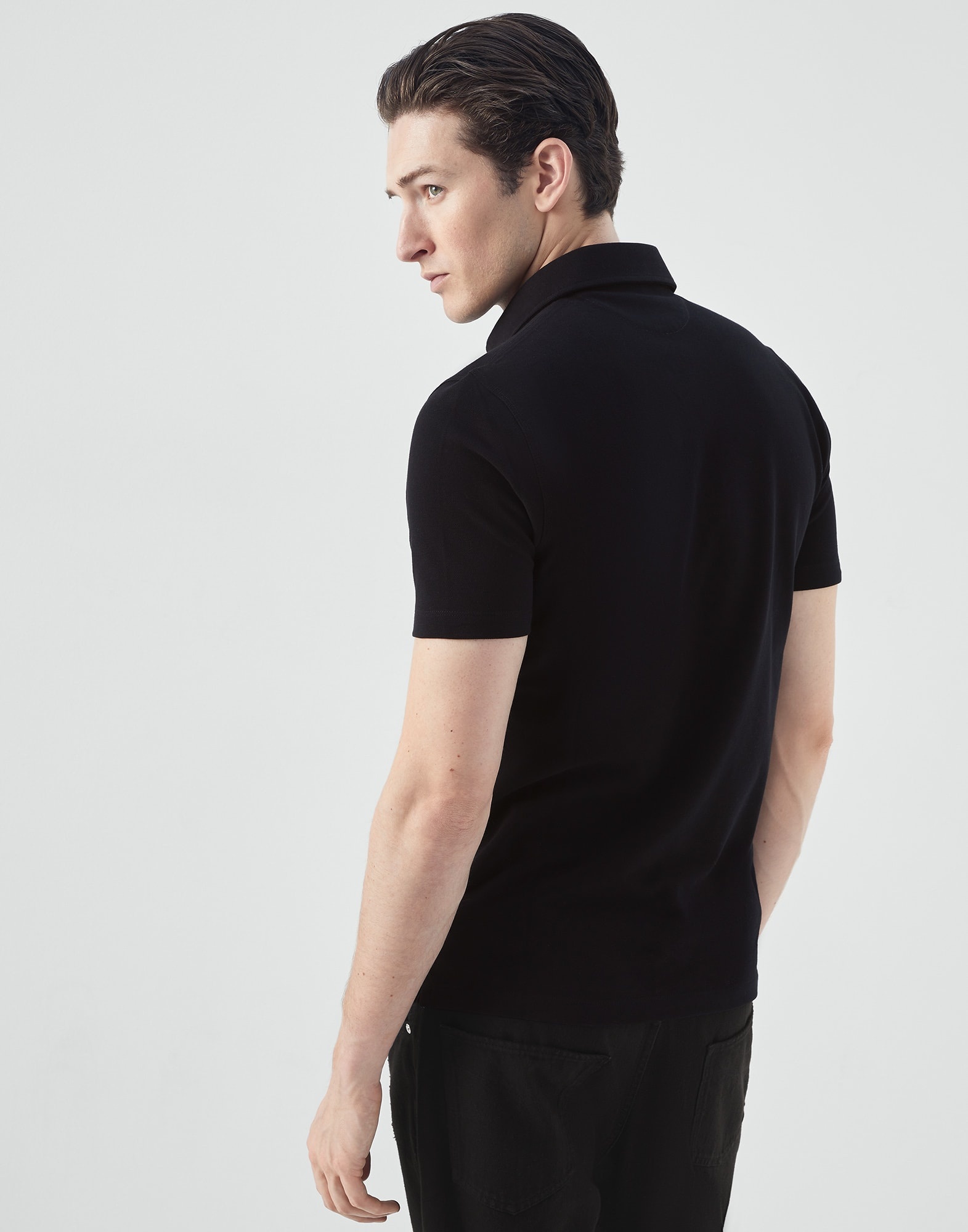 Cotton piqué slim fit polo with shirt-style collar - 2