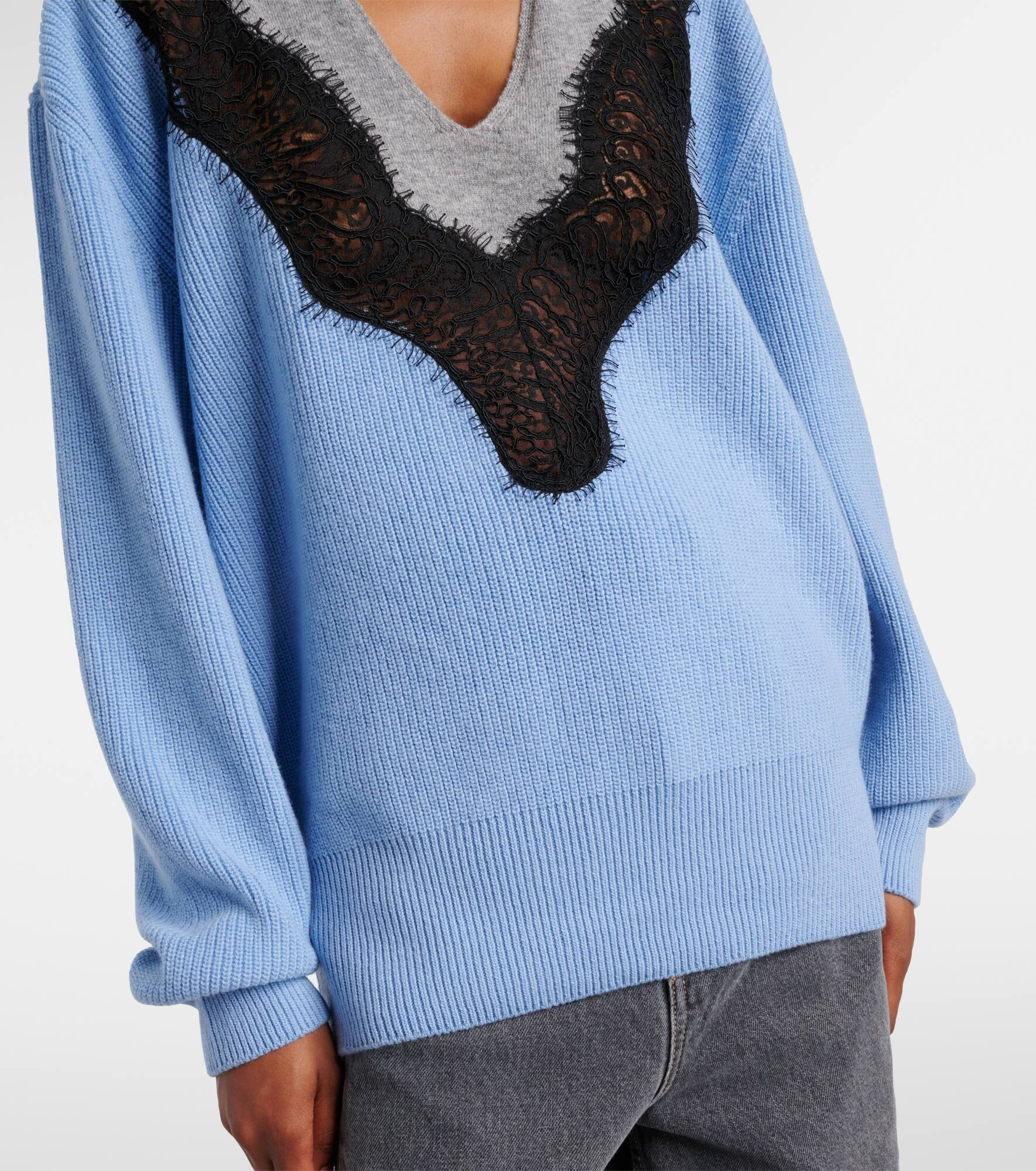 Lace-trimmed virgin wool sweater - 5
