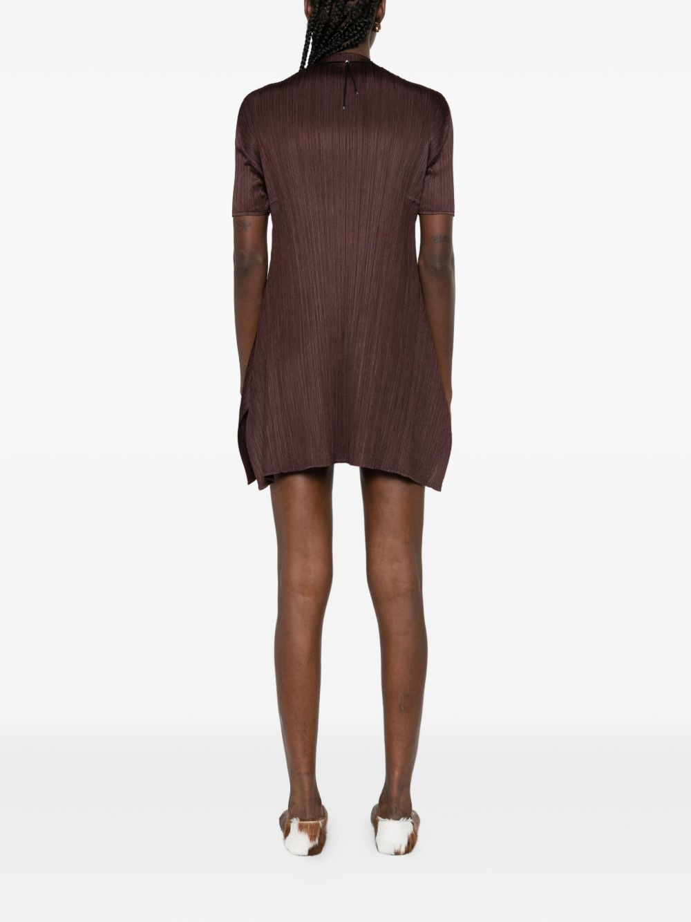 pleated high-neck mini dress - 4