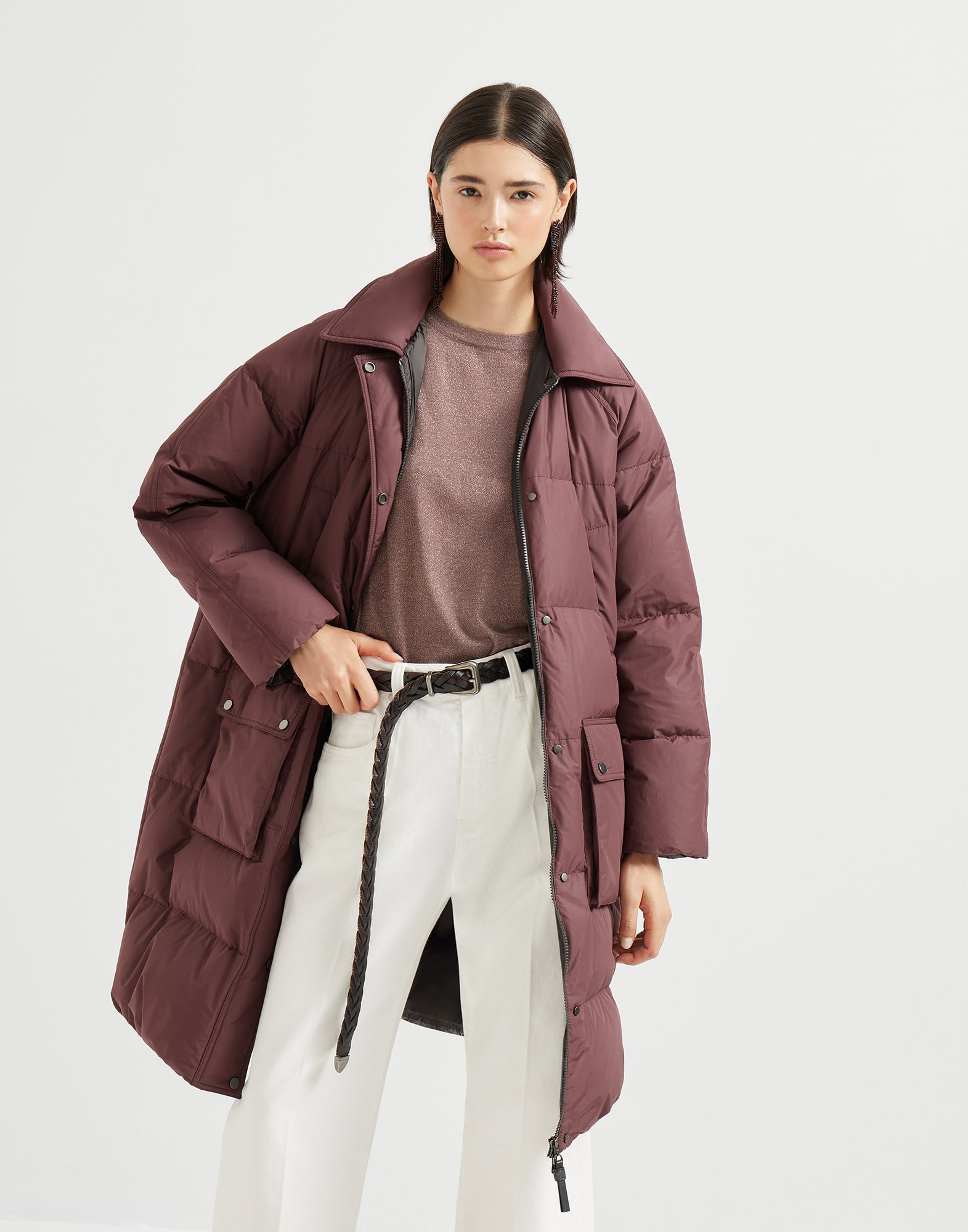 Techno cotton water-resistant taffeta down jacket with detachable hood and shiny zipper pull - 4