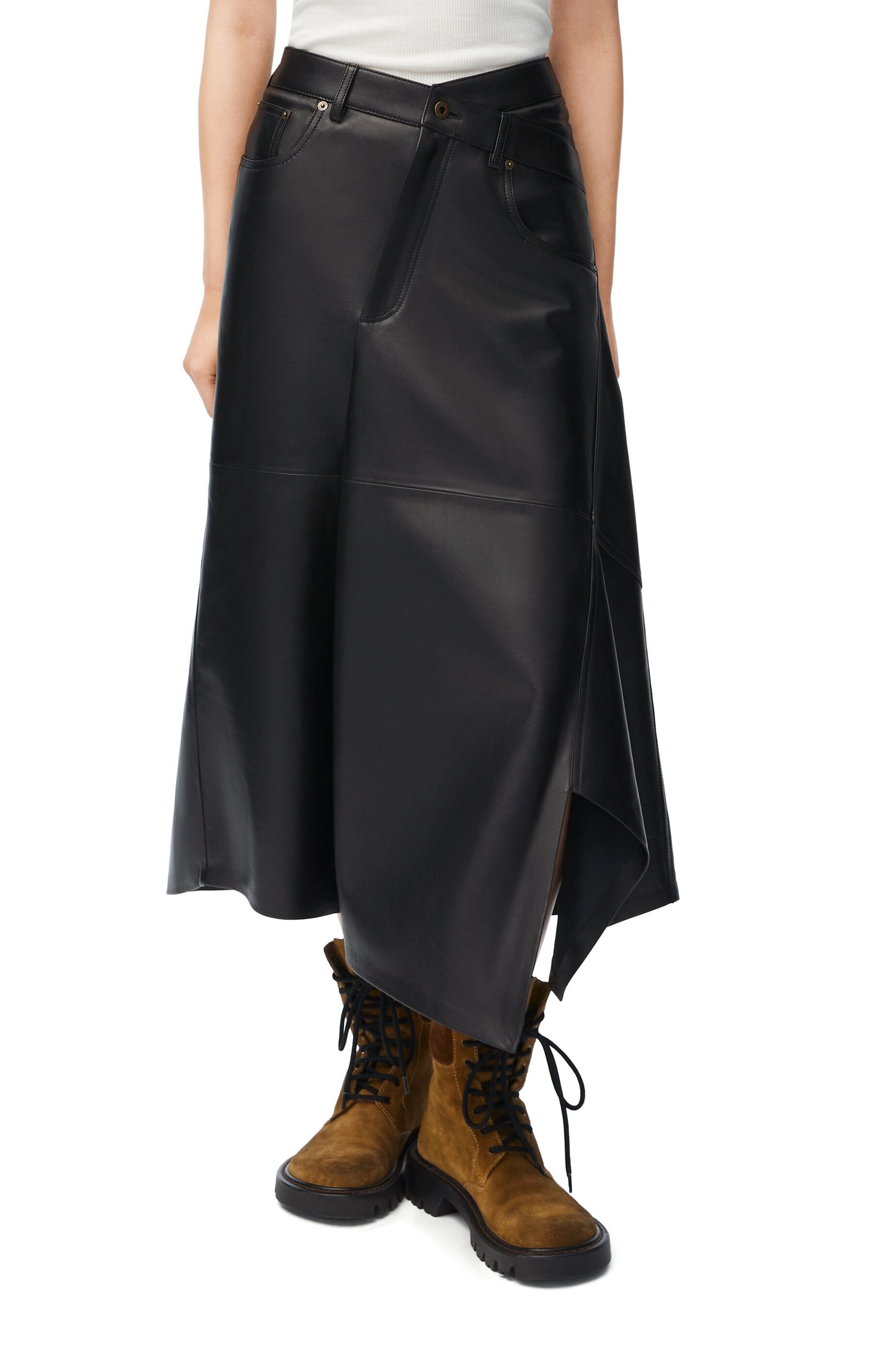 Asymmetric skirt in satin nappa lambskin - 3