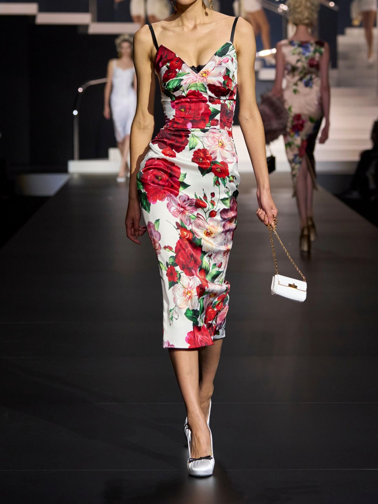 Strapless Floral-print Satin Bustier Midi Dress - 4
